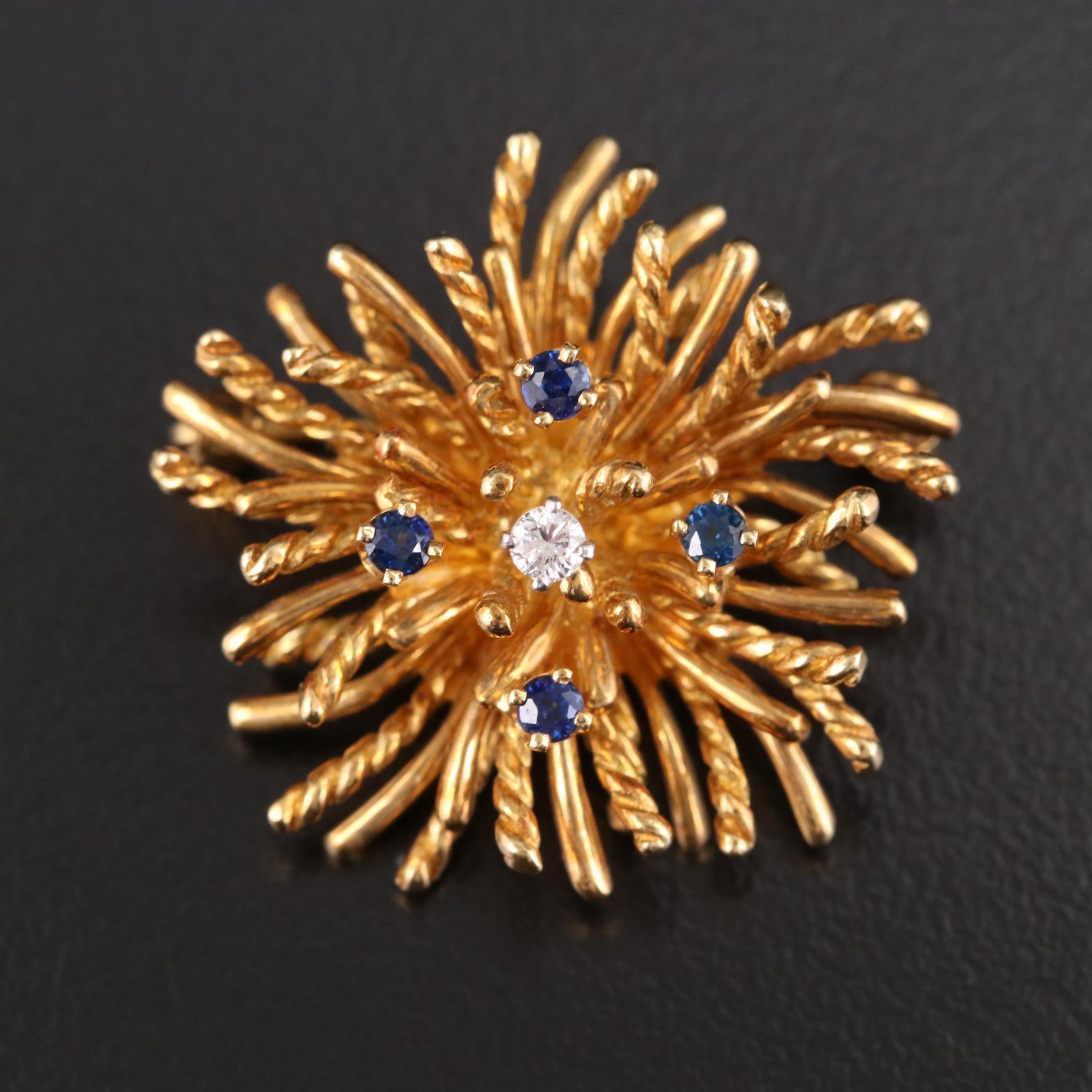 Vintage Tiffany & Co. "Anemone" 18K Gold Diamond and Sapphire Converter Brooch