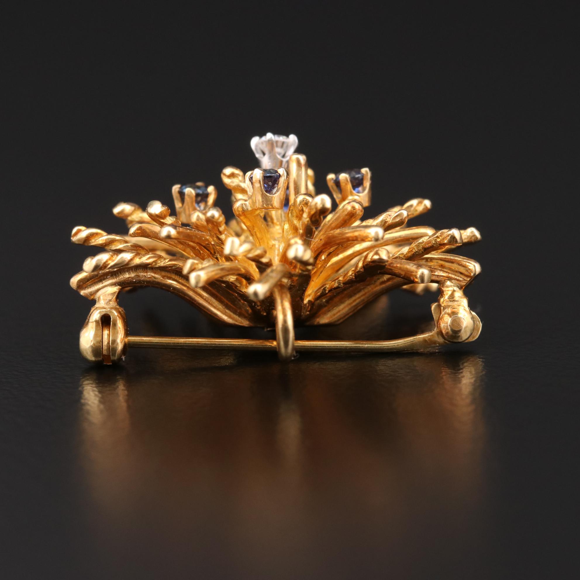 Vintage Tiffany & Co. "Anemone" 18K Gold Diamond and Sapphire Converter Brooch