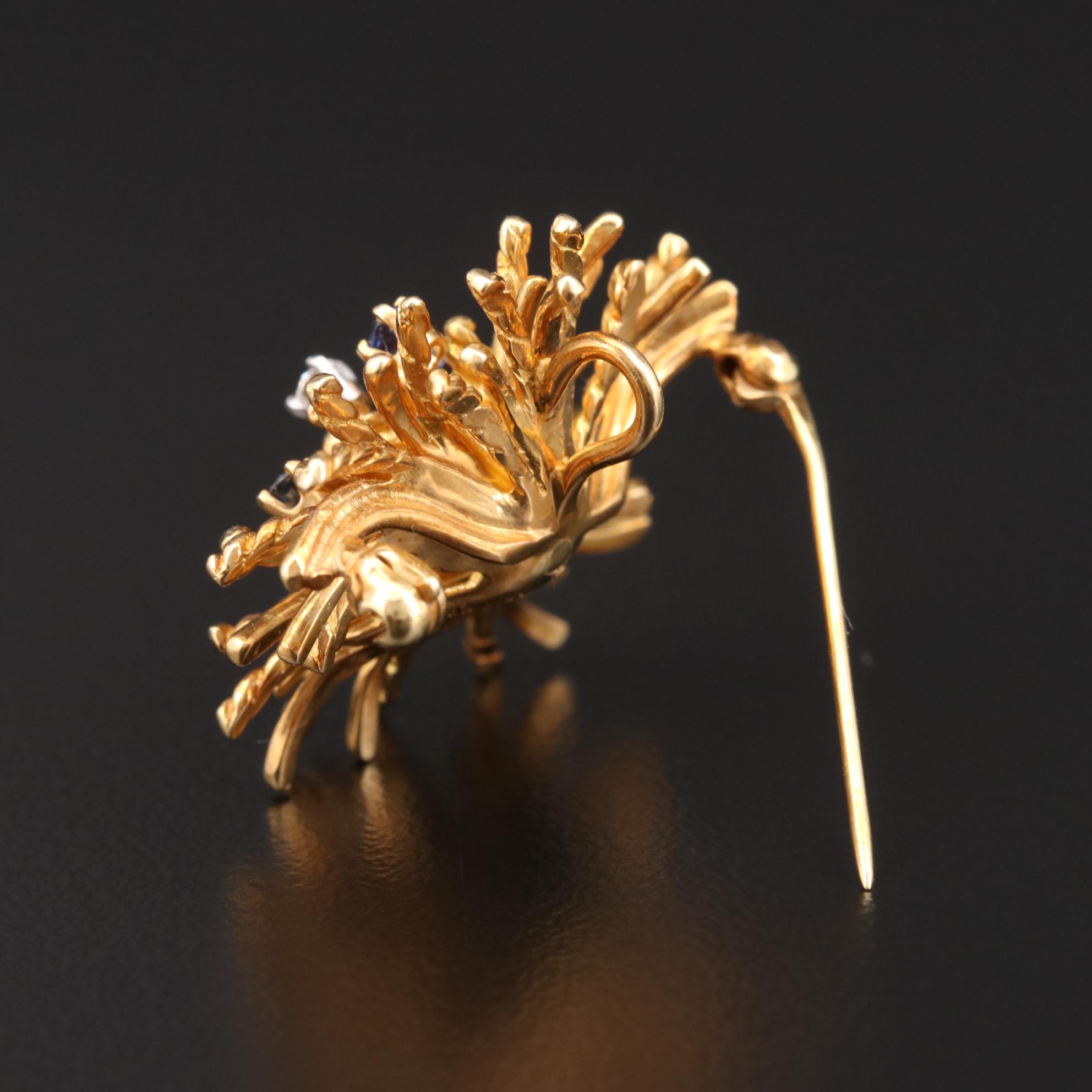 Vintage Tiffany & Co. "Anemone" 18K Gold Diamond and Sapphire Converter Brooch