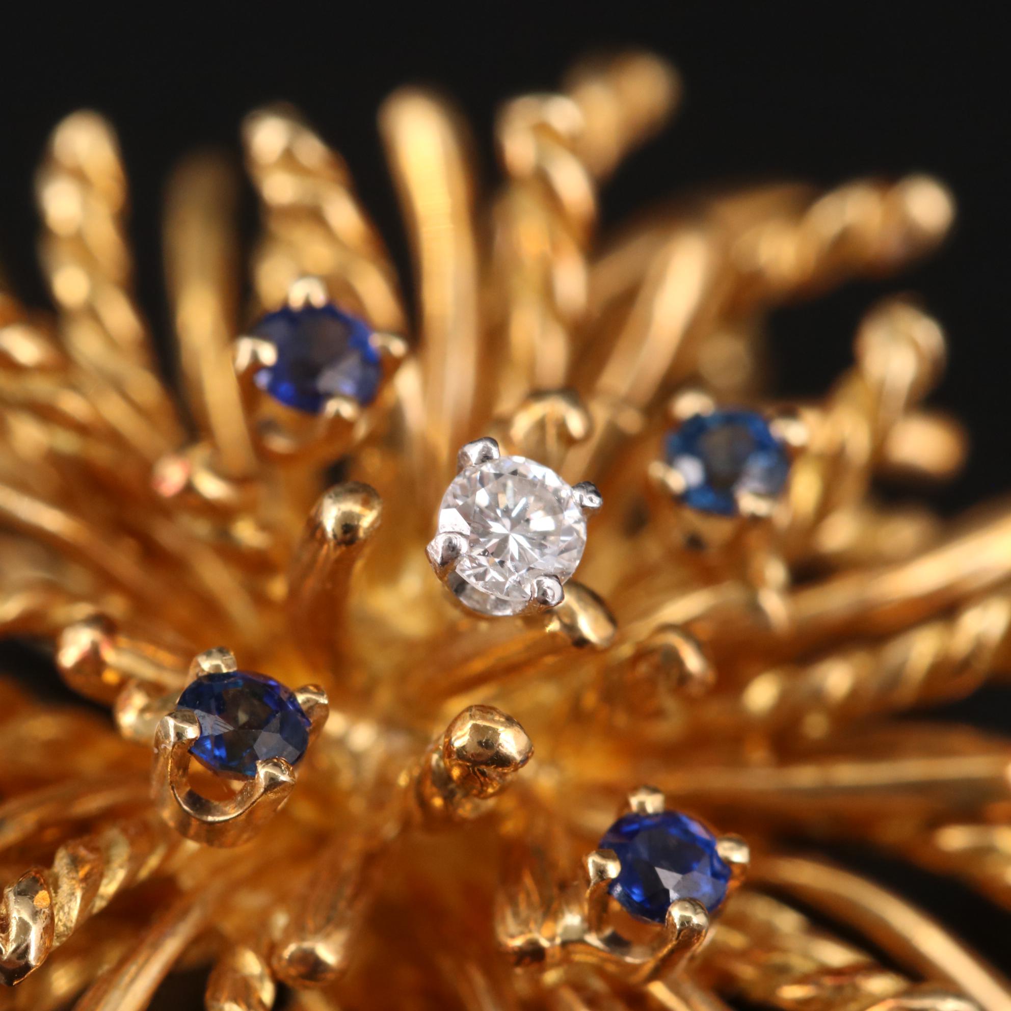 Vintage Tiffany & Co. "Anemone" 18K Gold Diamond and Sapphire Converter Brooch