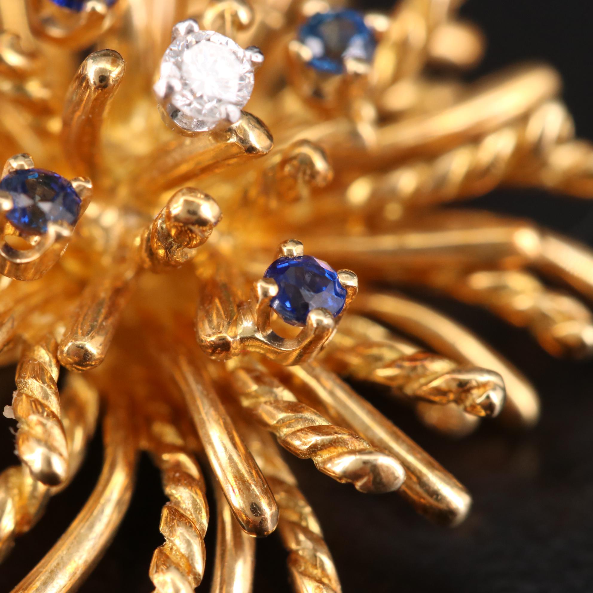 Vintage Tiffany & Co. "Anemone" 18K Gold Diamond and Sapphire Converter Brooch