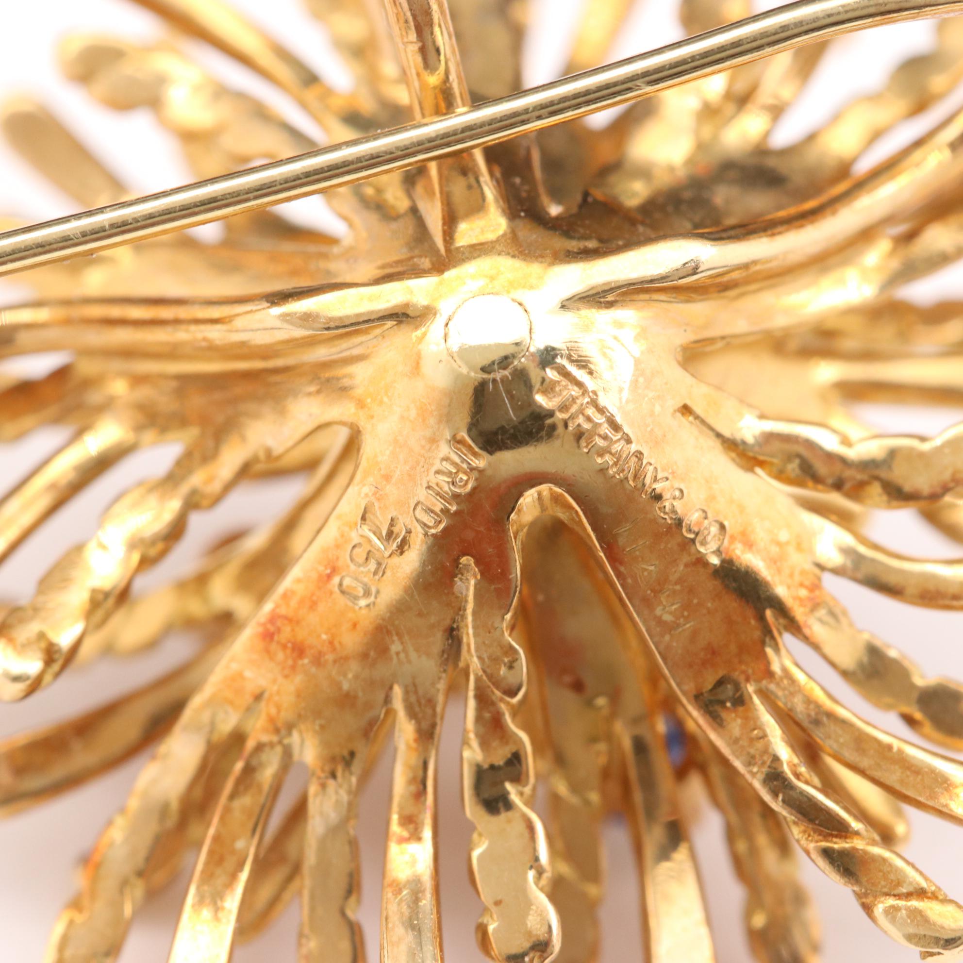 Vintage Tiffany & Co. "Anemone" 18K Gold Diamond and Sapphire Converter Brooch