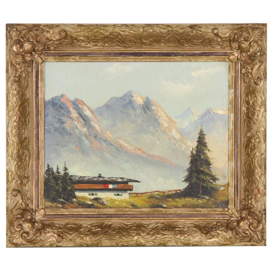 Alpine Landscape Oil Painting, Early to Mid-20th Century