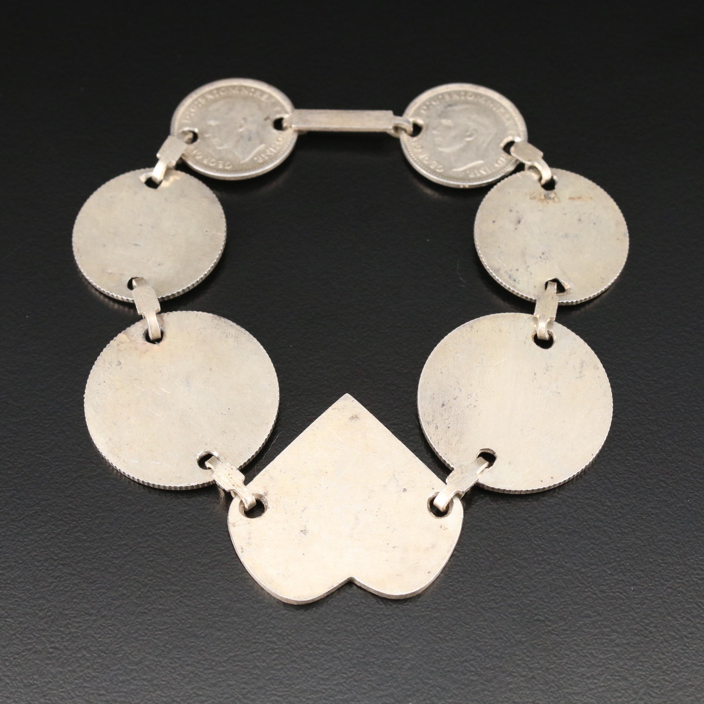 Bracelet with 1942, 1943 Australian Silver Coins: Threepence, Sixpence, Shilling