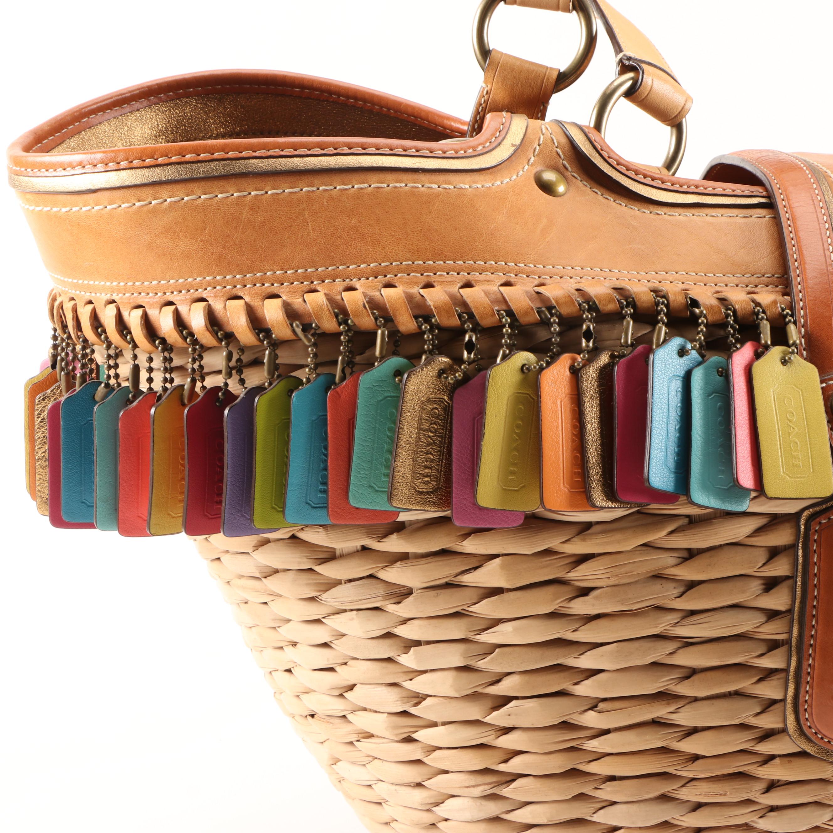 Coach Legacy Limited Edition Lily XXL Straw Basket Tote with Leather Trim