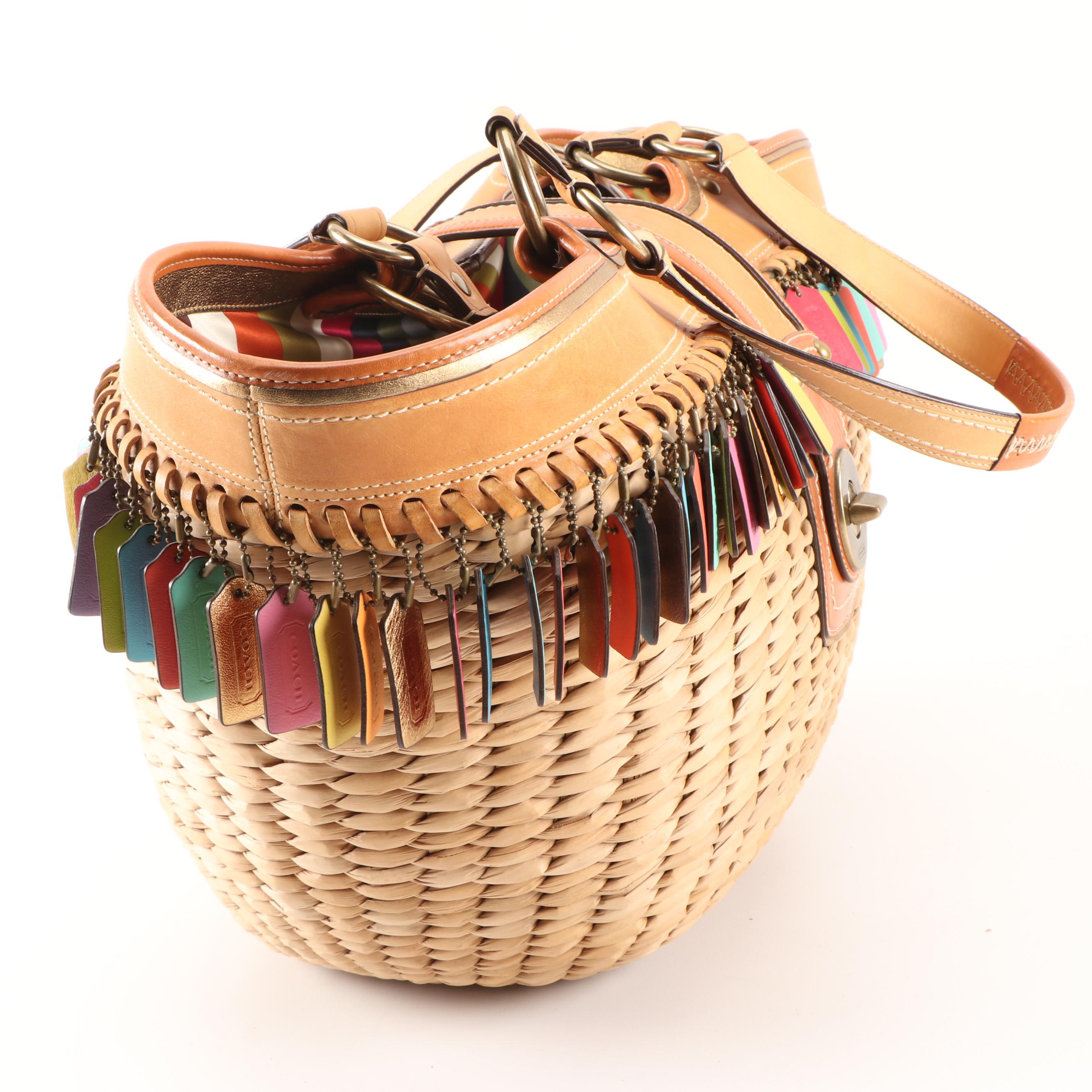 Coach Legacy Limited Edition Lily XXL Straw Basket Tote with Leather Trim