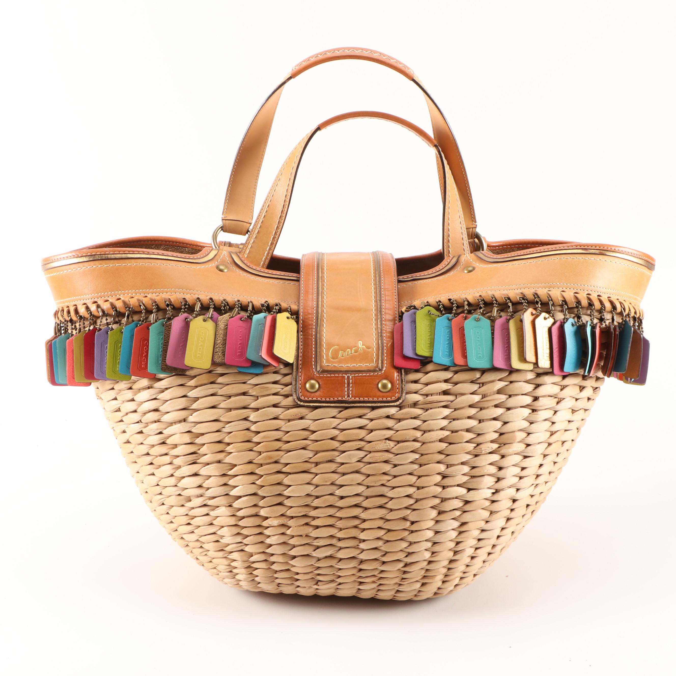 Coach Legacy Limited Edition Lily XXL Straw Basket Tote with Leather Trim