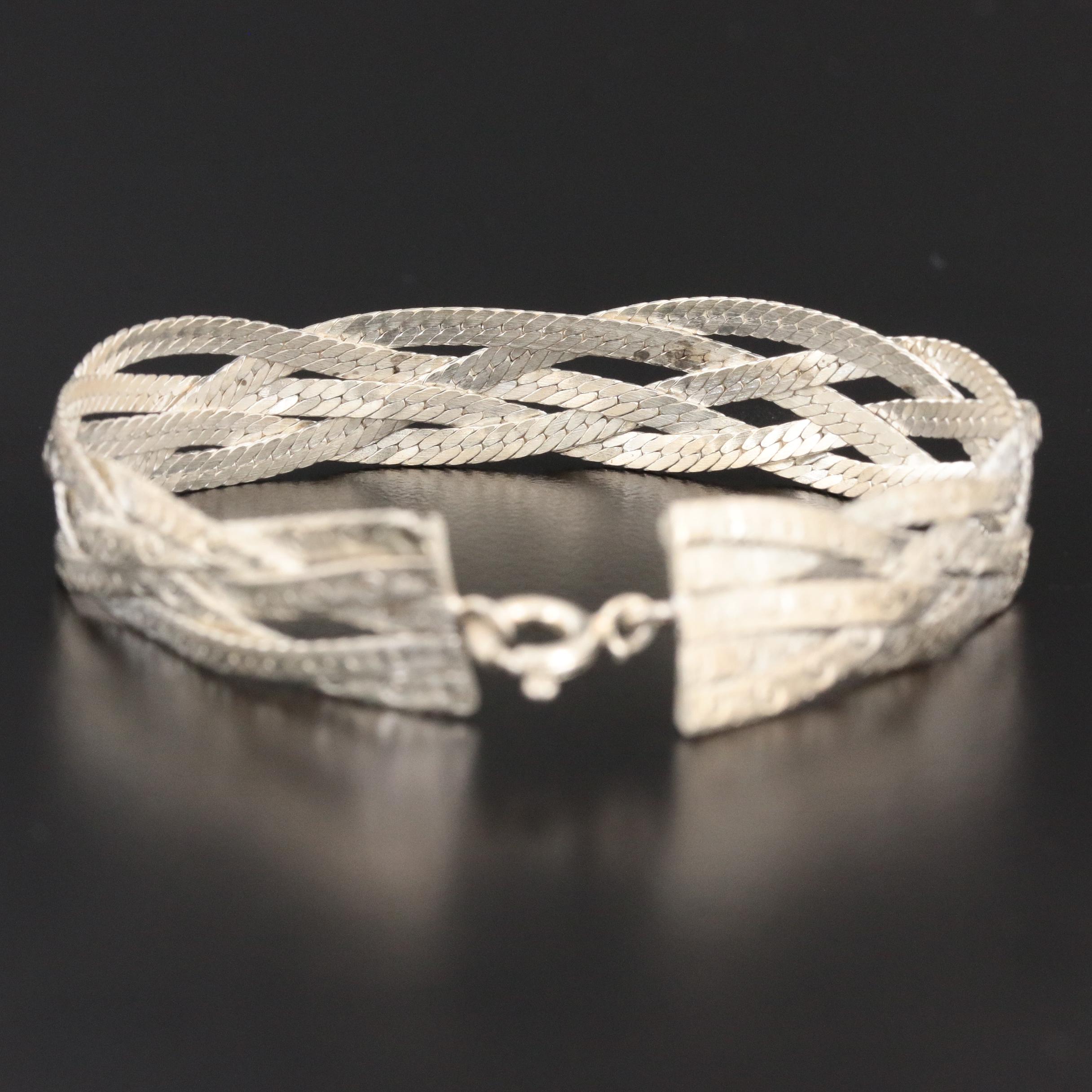 Sterling Silver Woven Herringbone Bracelet