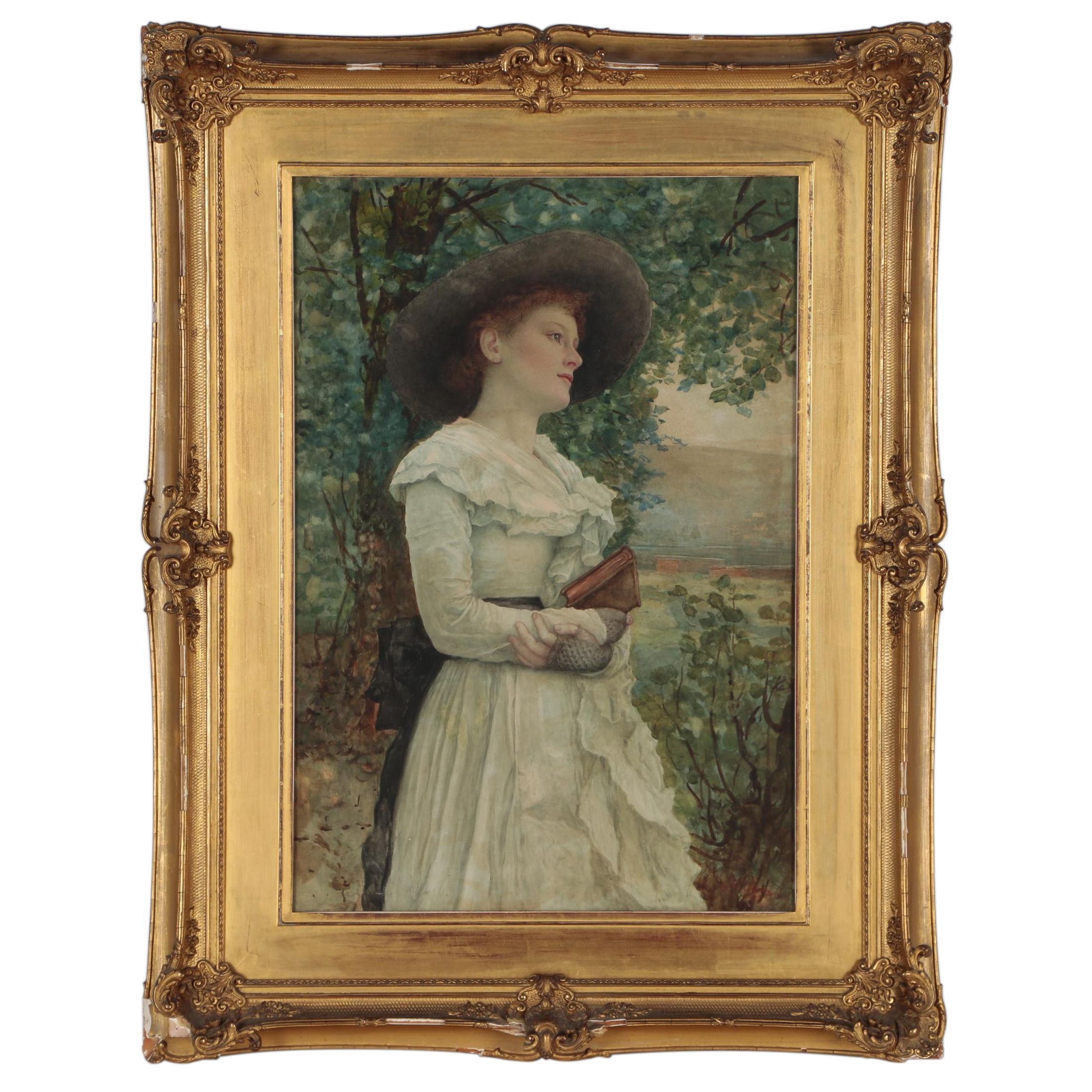Edward Killingworth Johnson Watercolor Painting Portrait, Late 19th Century