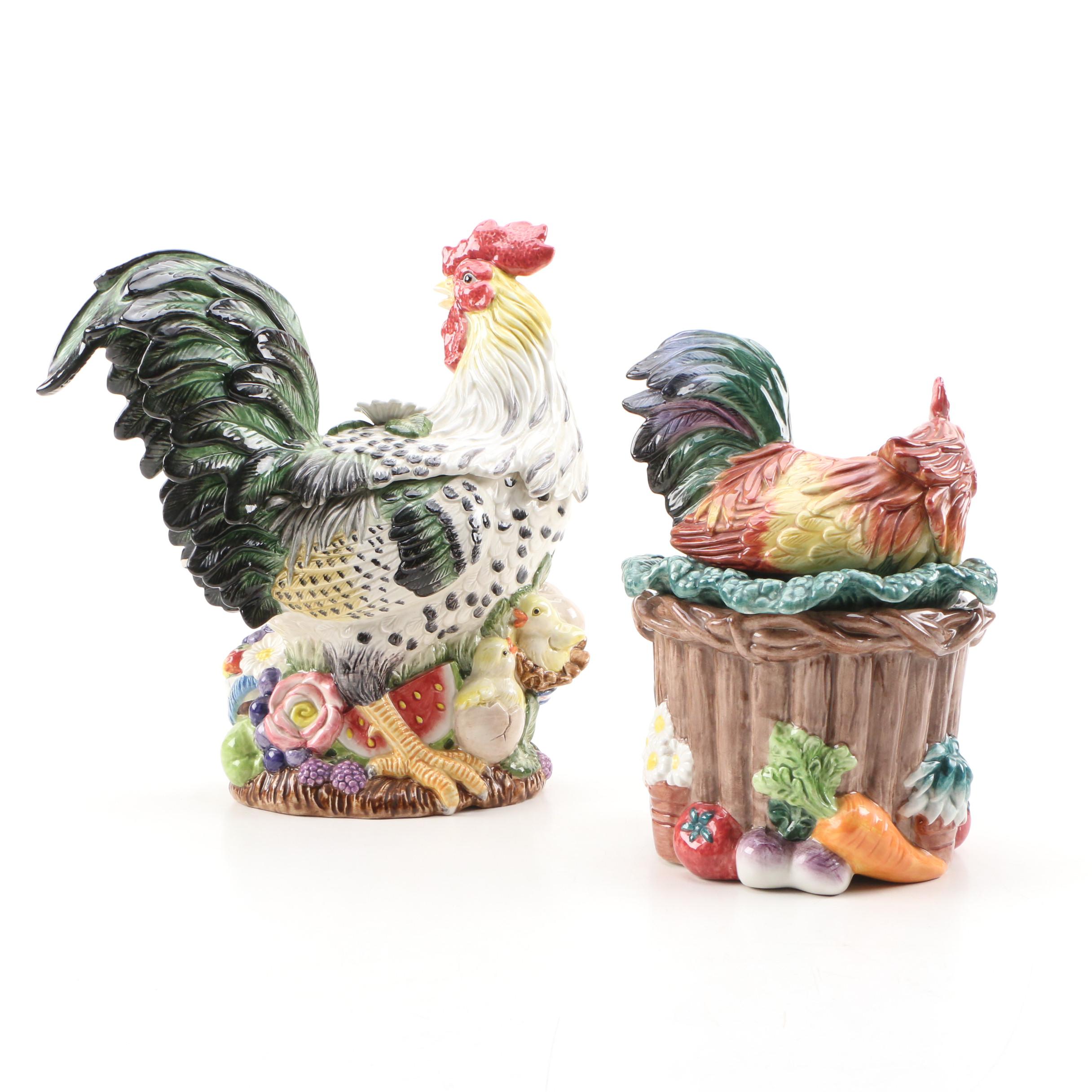 Fitz & Floyd "Countryside" Rooster Cookie Jar and "Coq Du Village" Canister