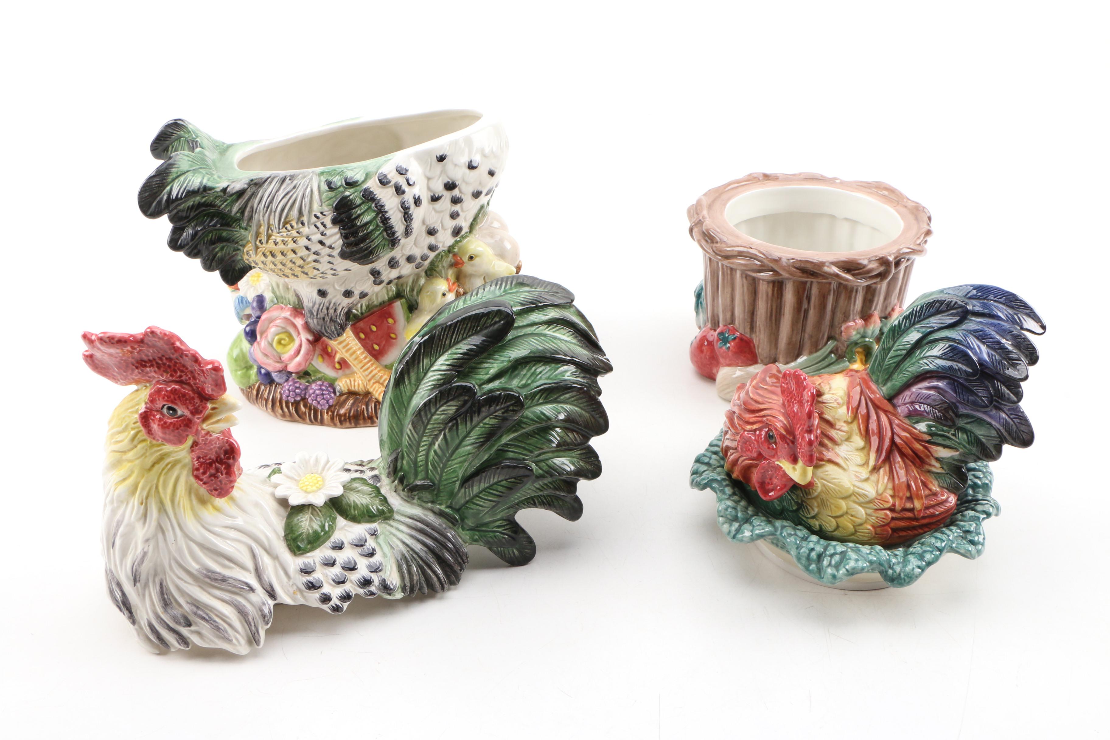 Fitz & Floyd "Countryside" Rooster Cookie Jar and "Coq Du Village" Canister
