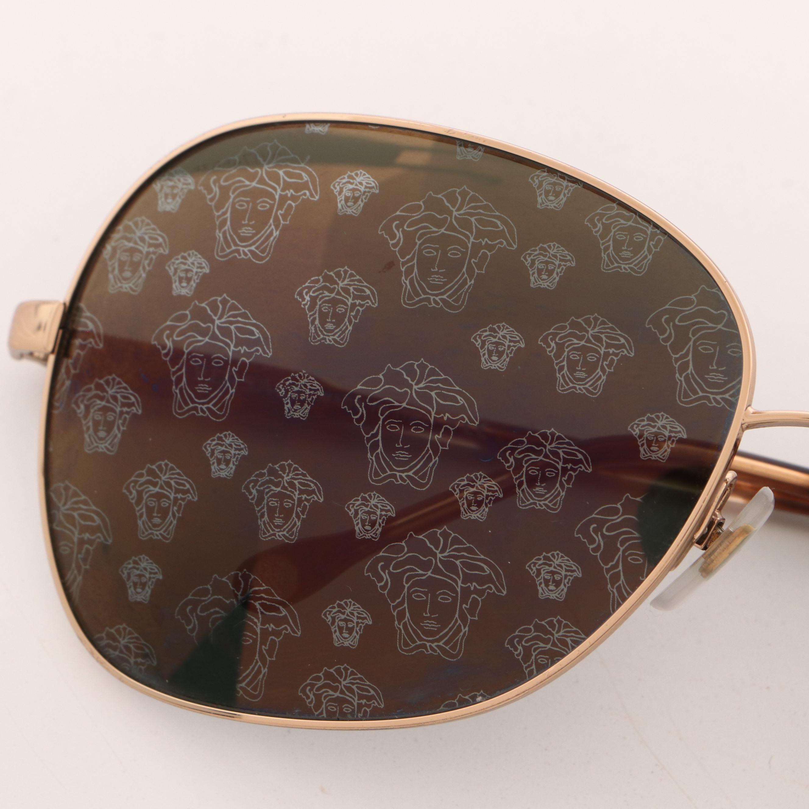 Versace 2124 Mirrored Medusa Lens Aviator Sunglasses