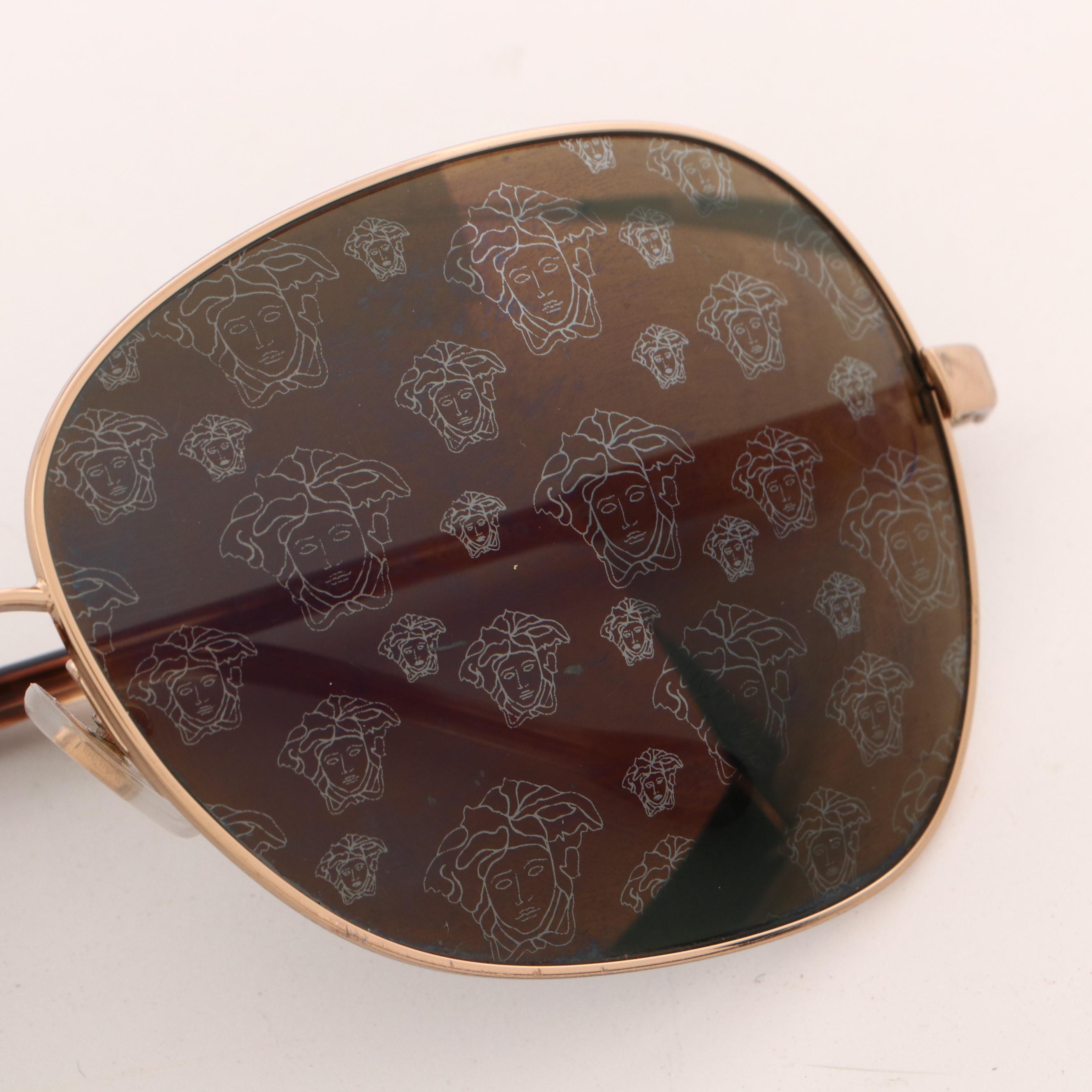 Versace 2124 Mirrored Medusa Lens Aviator Sunglasses