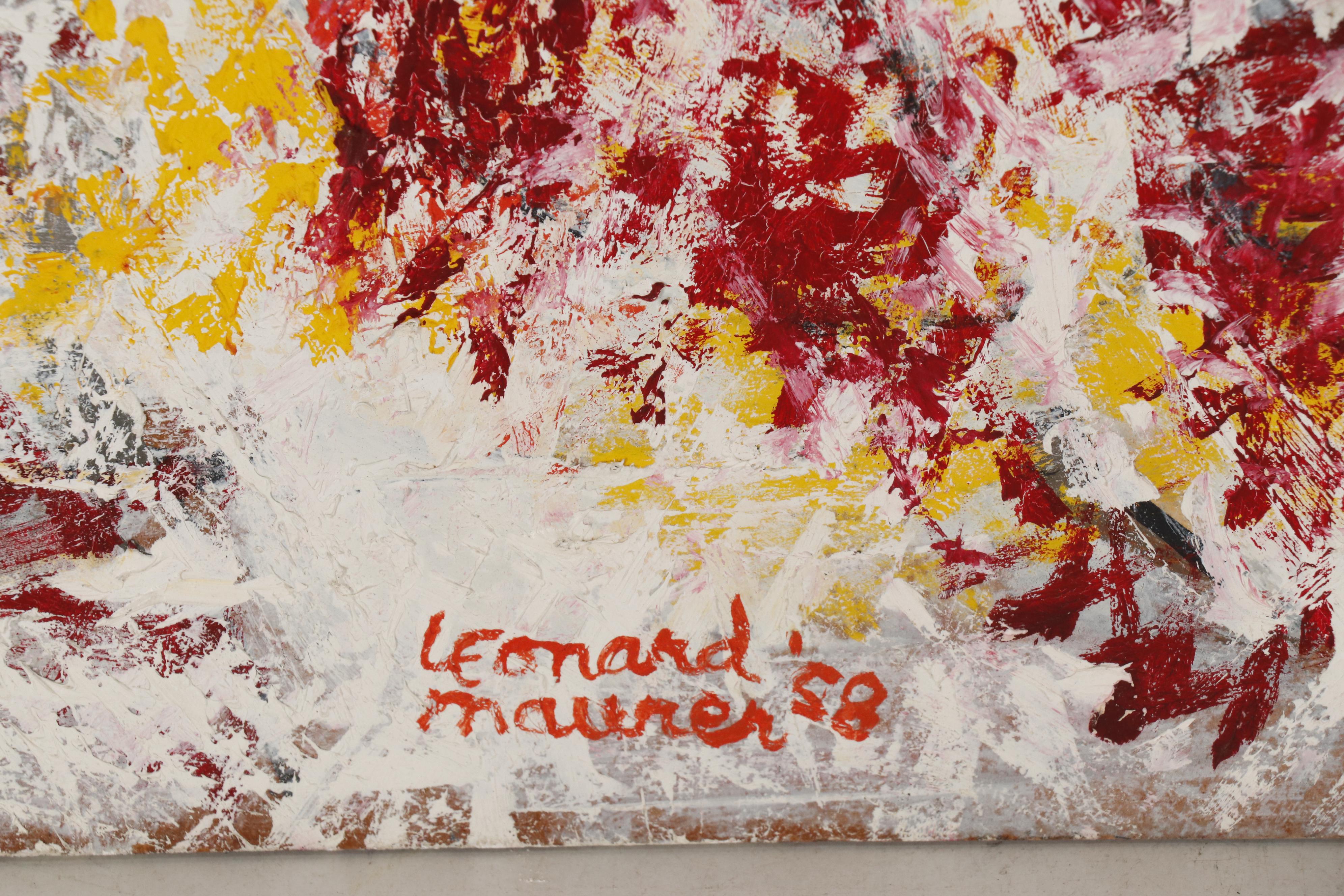 Leonard Maurer Abstract Figural Oil Painting, 1958