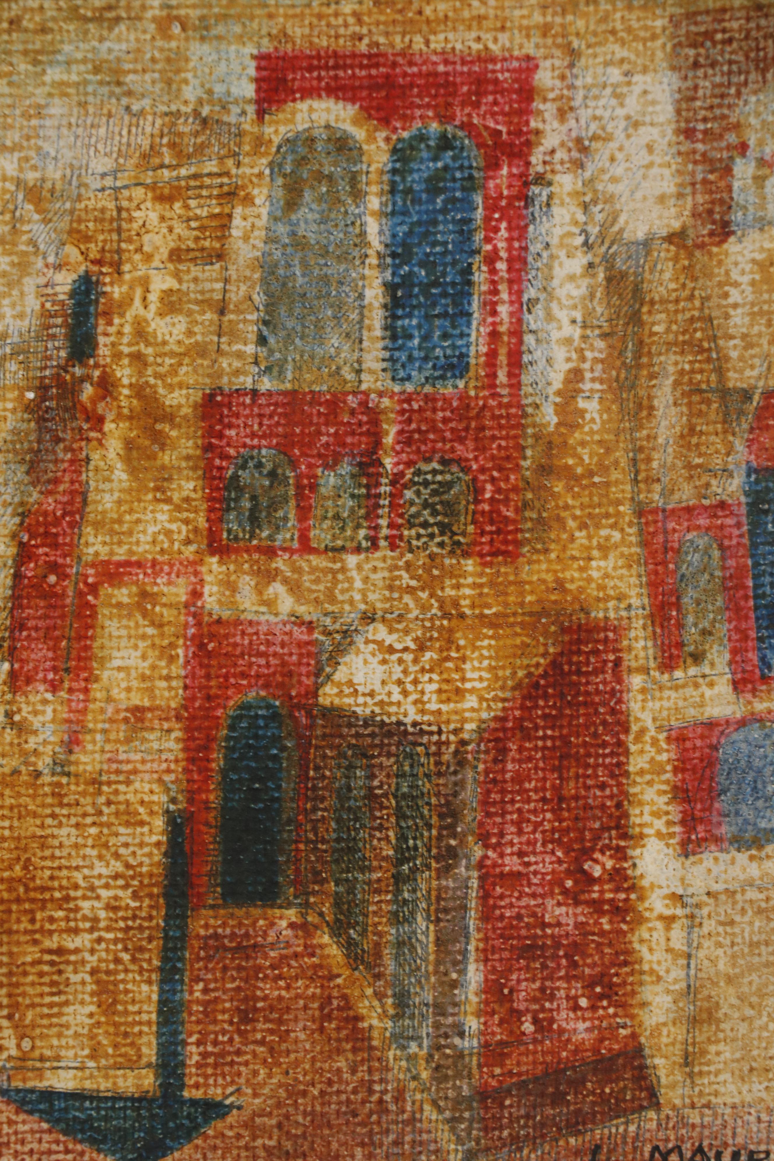 Leonard Maurer Embellished Casein Painting, 1955