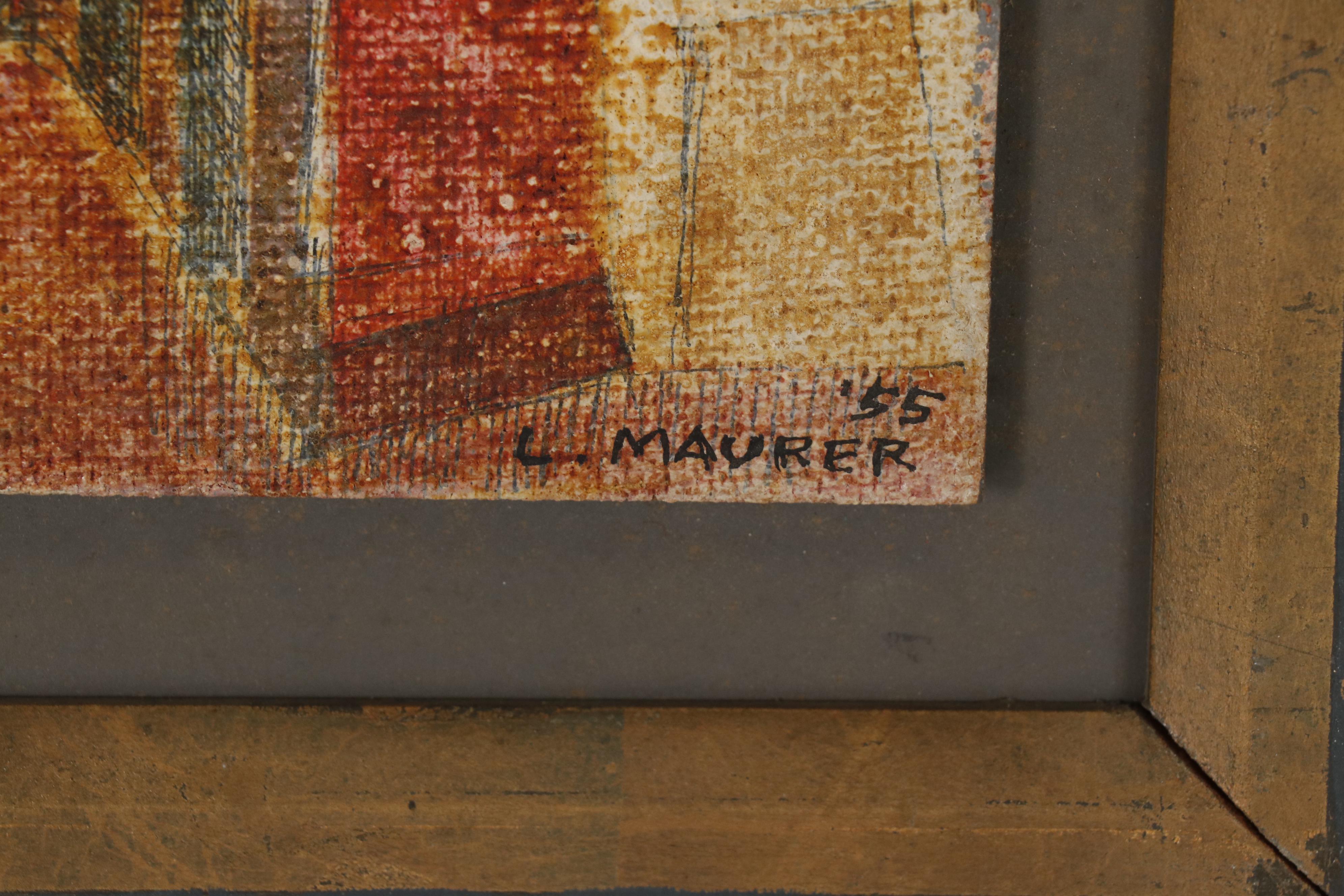 Leonard Maurer Embellished Casein Painting, 1955