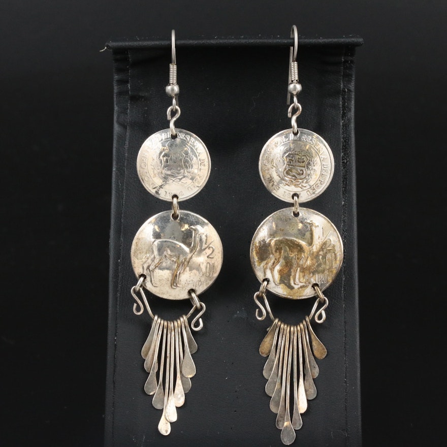Dangle and Tassel Earrings with 1970s Peruvian 1/2-Sol de Oro Coins