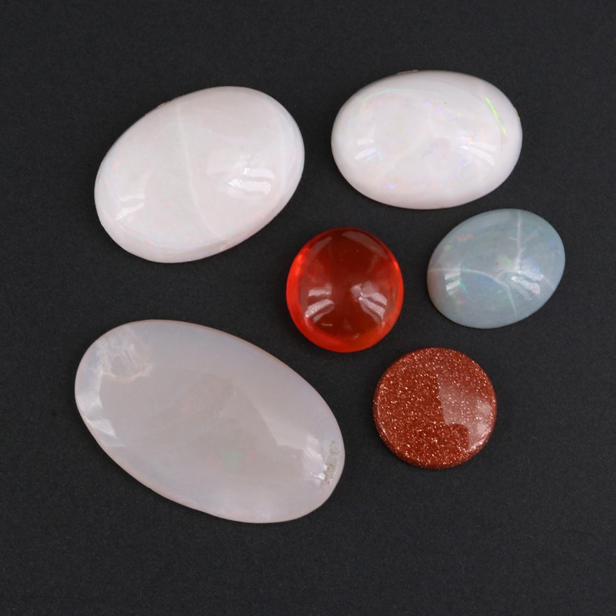 Loose 26.13 CTW Gemstone Selection Featuring Fire Opal, Opal and Goldstone