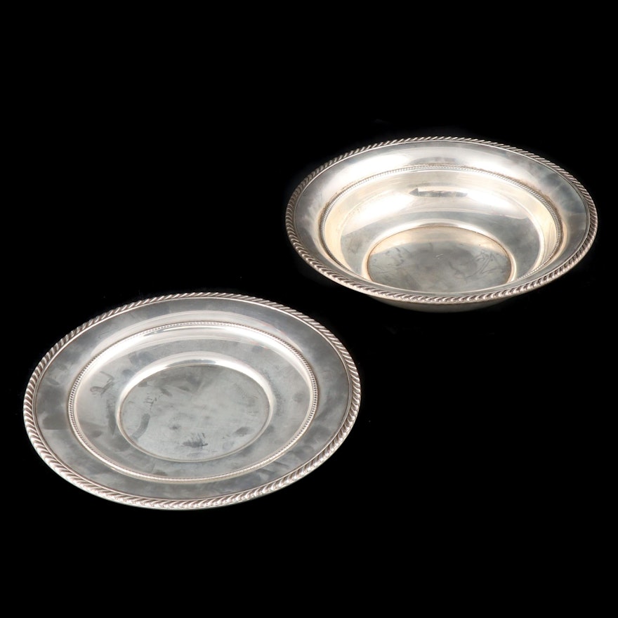 Gorham Sterling Silver Sandwich Plate and Vegetable Bowl, Mid-20th Century