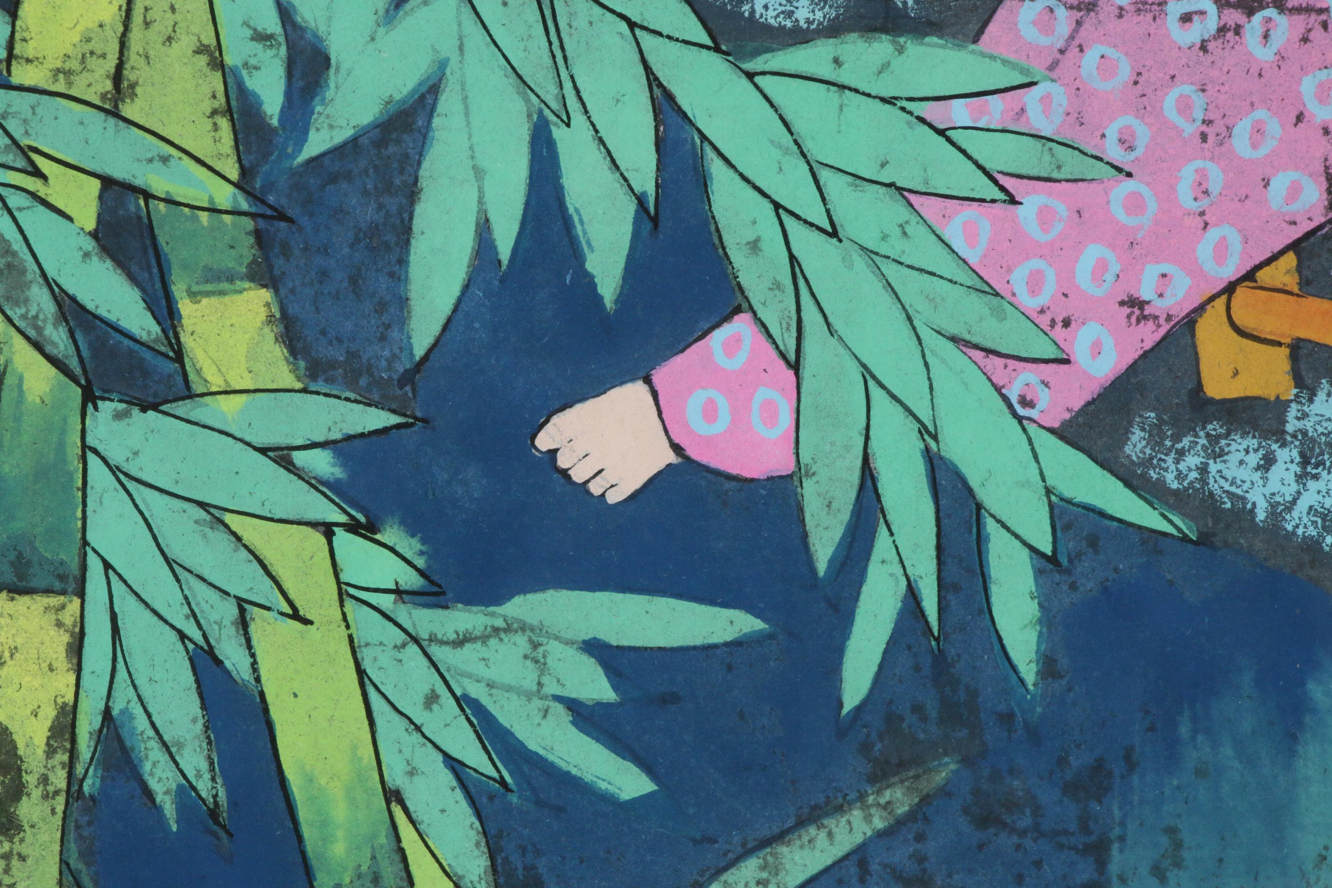 Cheng Ouyang Gouache Painting of Mother and Child