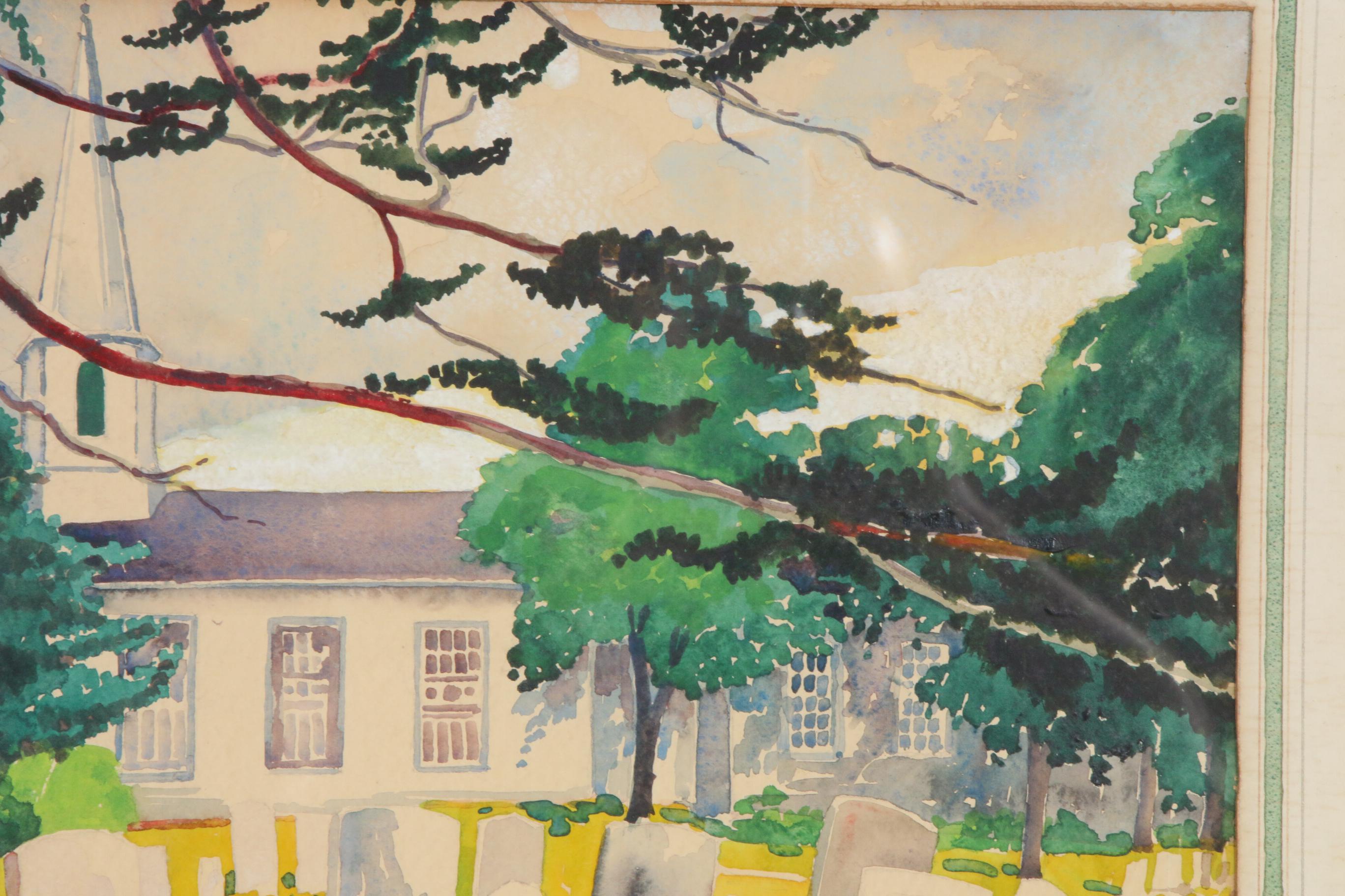 Ralph Fanning Watercolor Painting "Mattituck Presbyterian Church", 20th Century