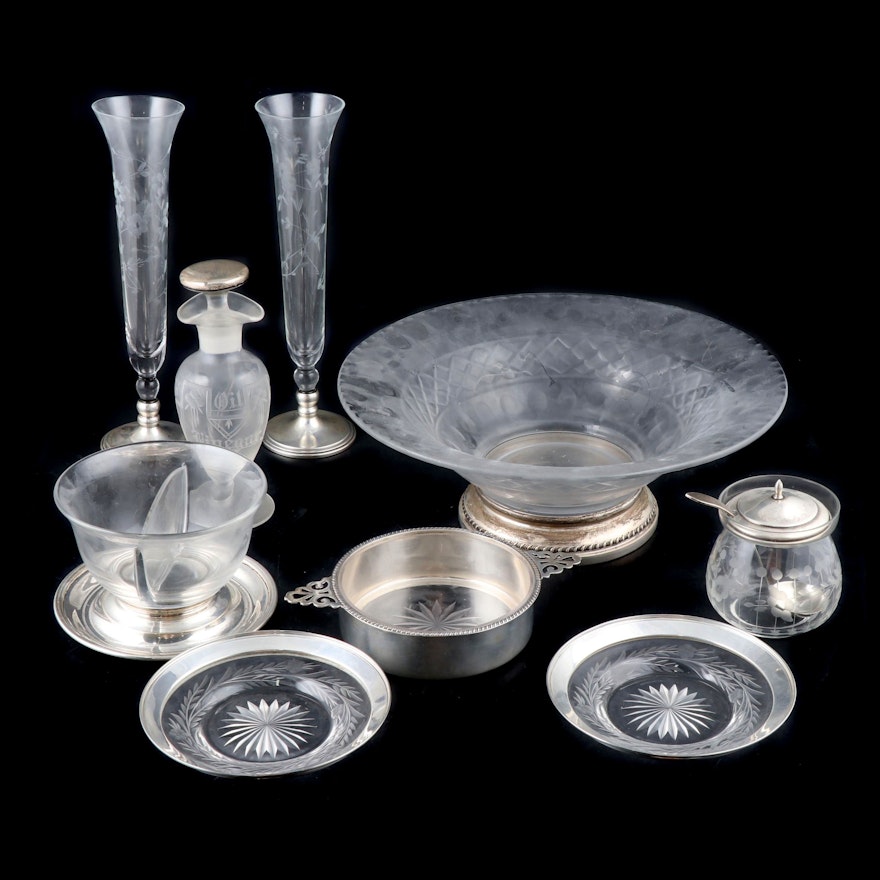Weighted Sterling Silver and Glass Tableware, Mid-20th C.