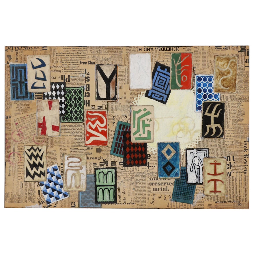 Leonard Maurer Mixed Media Collage, 1969