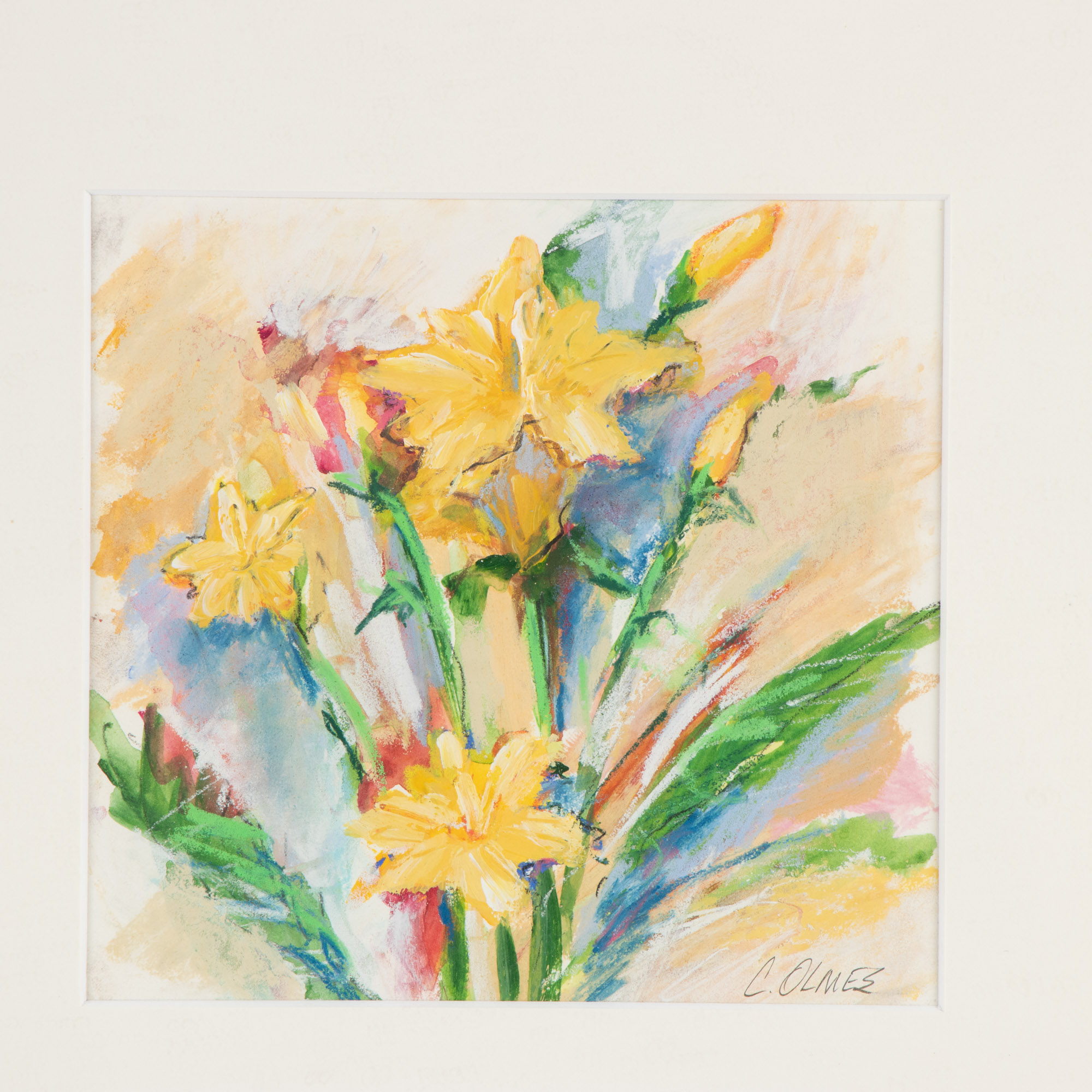 Cindy Olmes Mixed Media Painting of Tiger Lilies