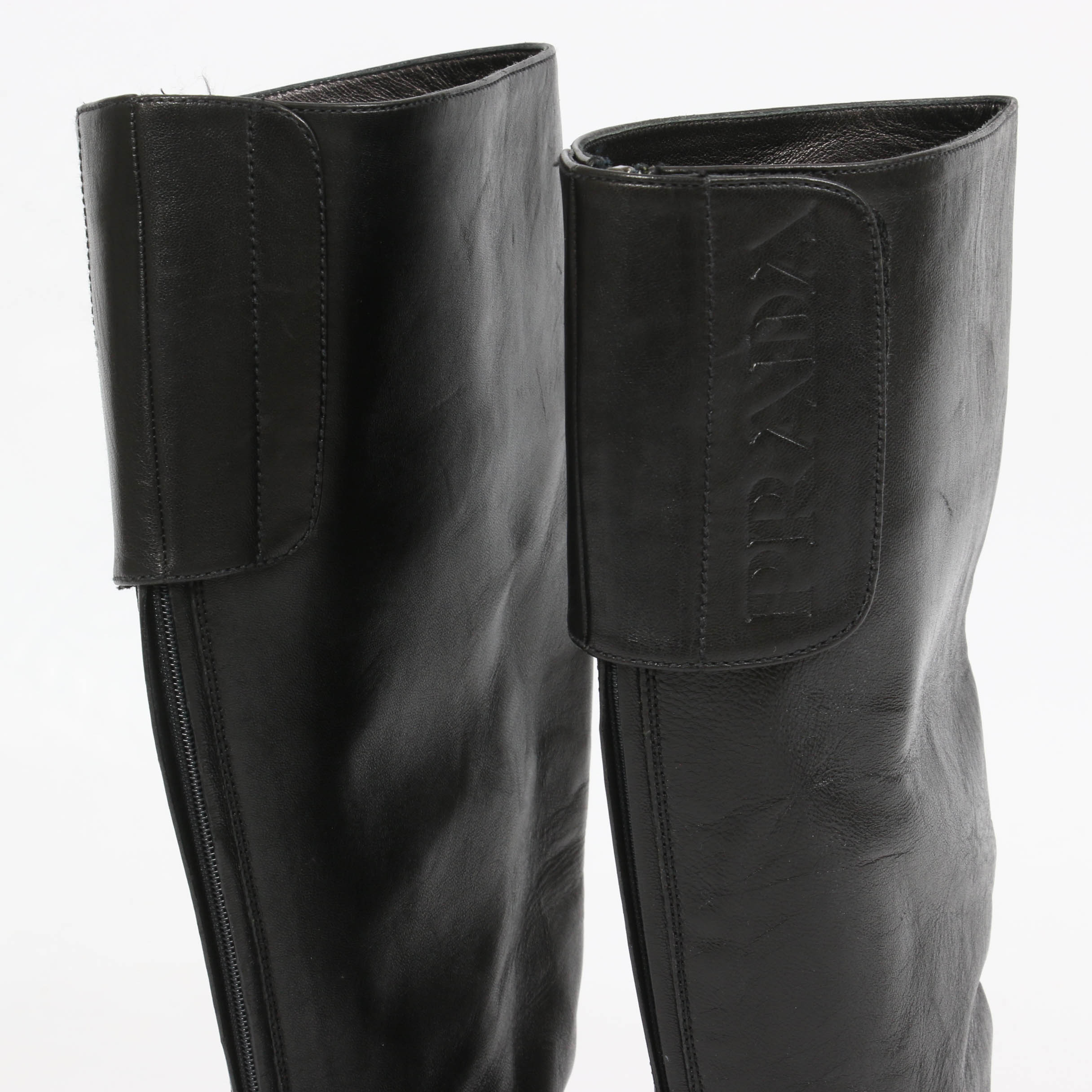 Prada Black Leather Platform Block Heel Boots