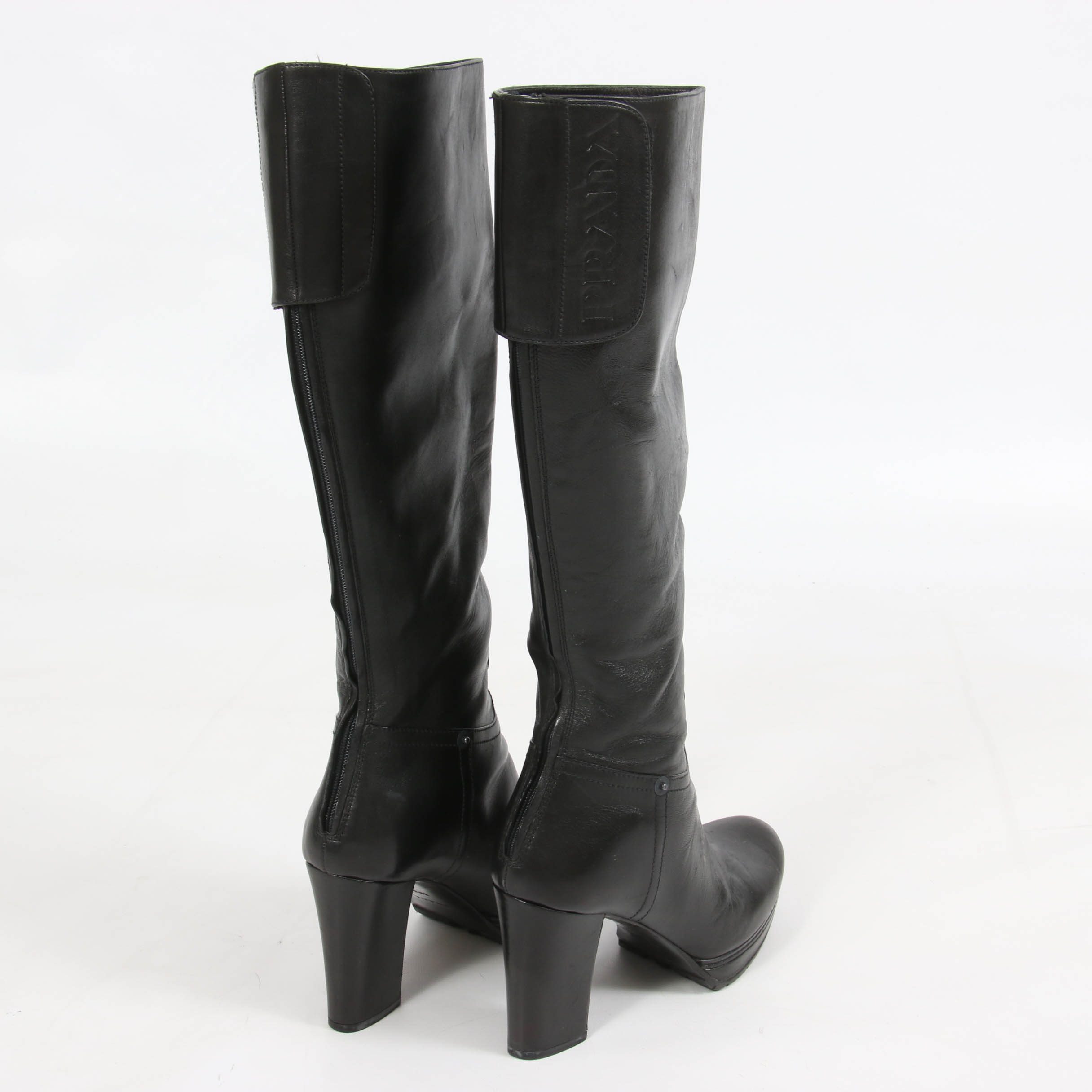 Prada Black Leather Platform Block Heel Boots