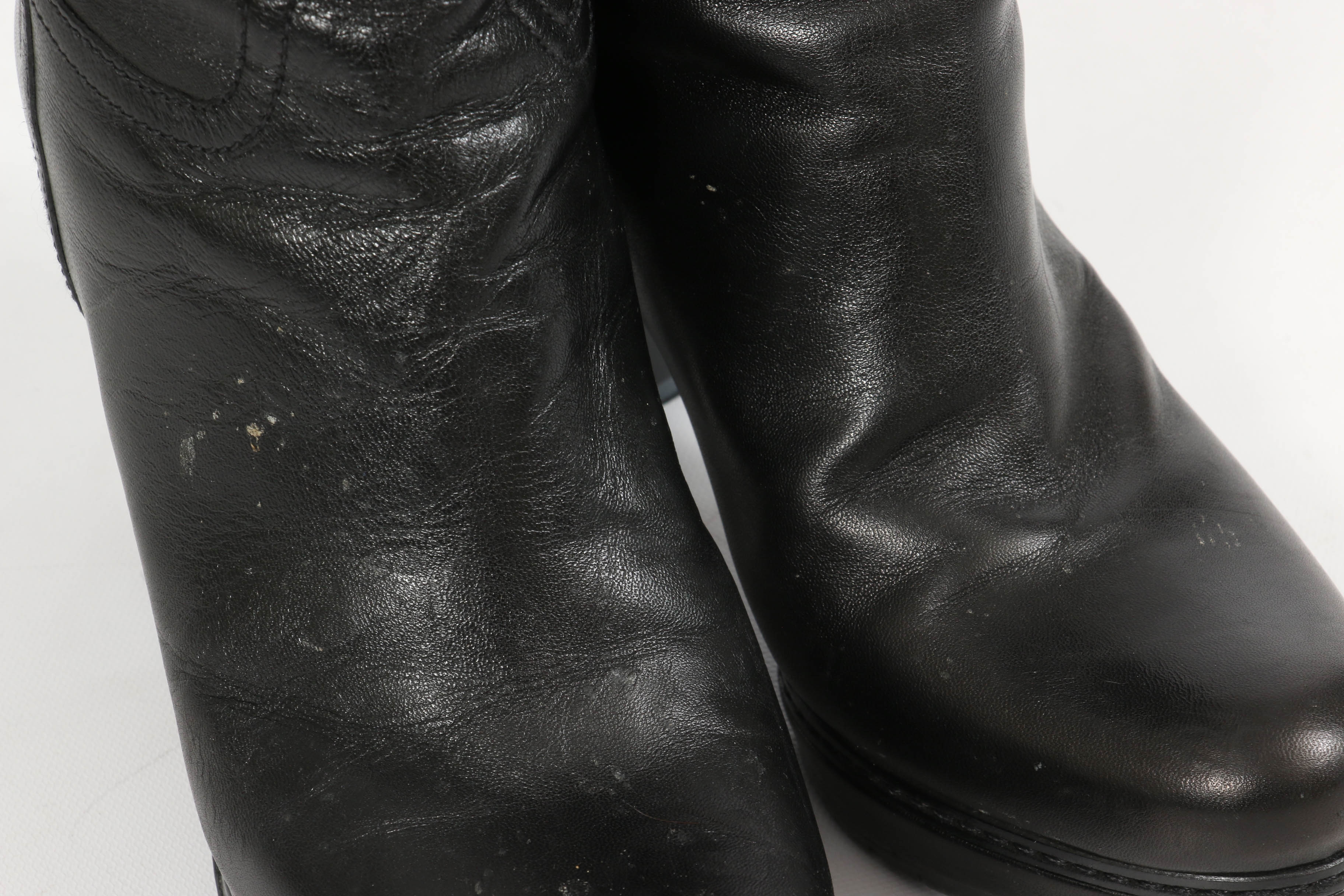 Prada Black Leather Platform Block Heel Boots