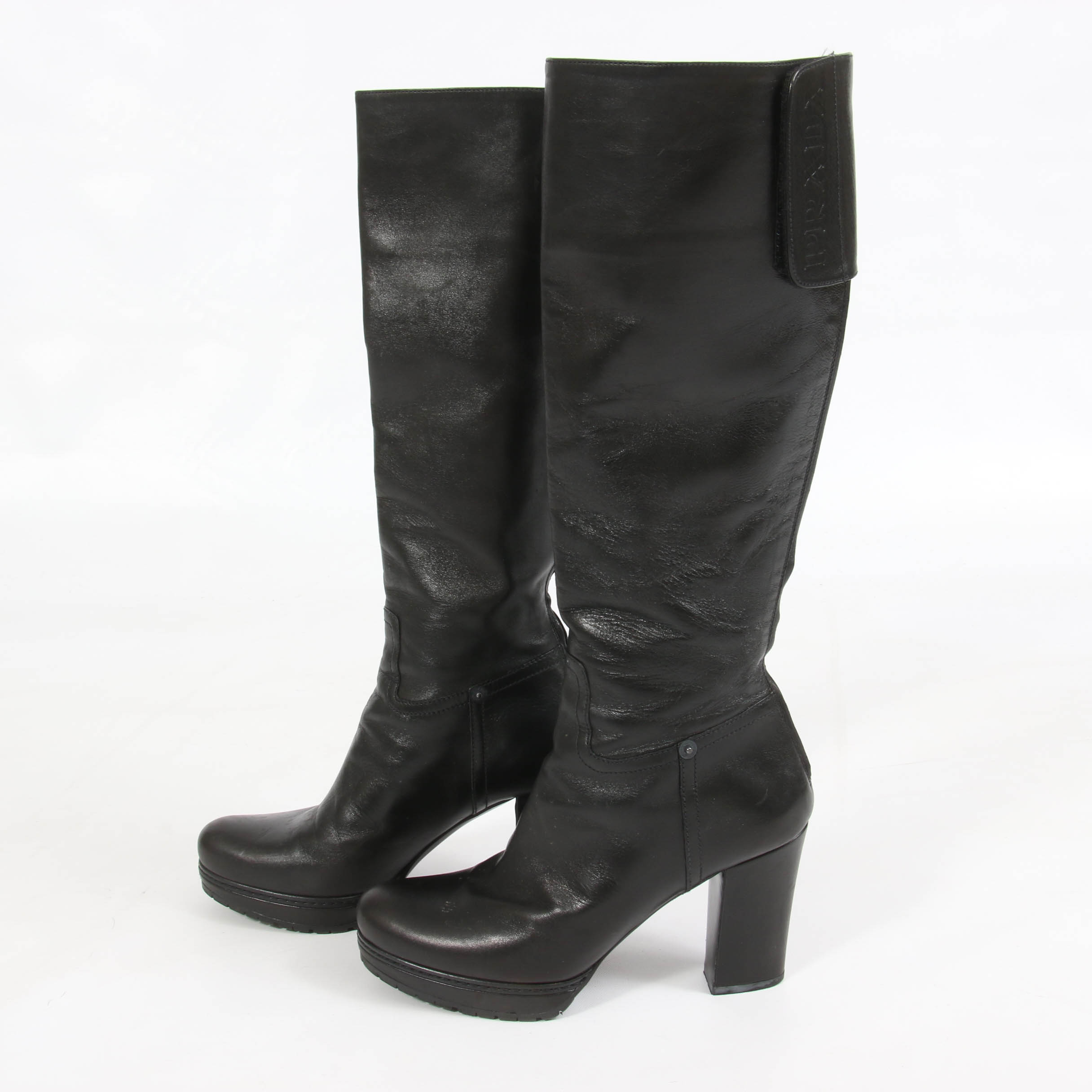 Prada Black Leather Platform Block Heel Boots