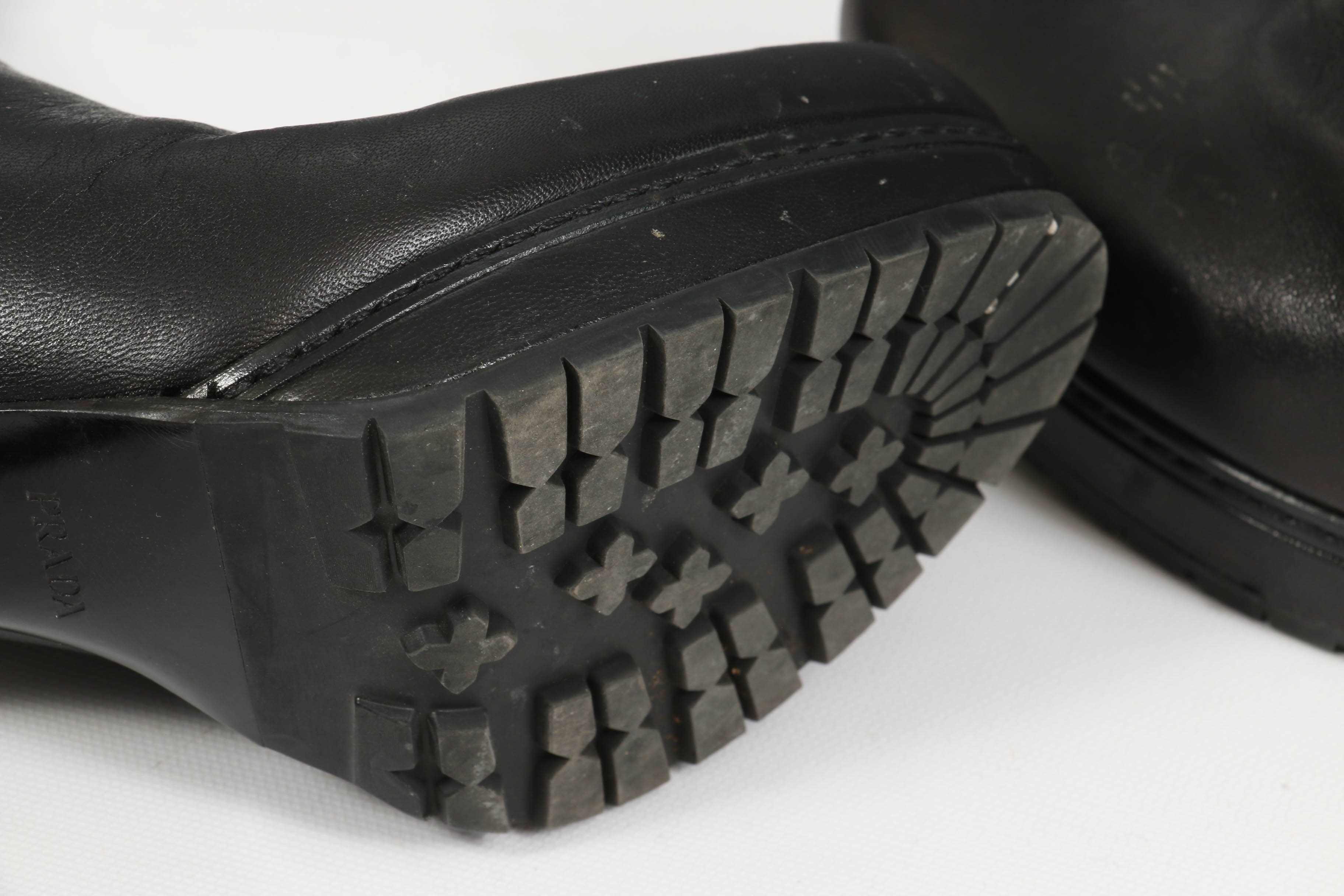 Prada Black Leather Platform Block Heel Boots