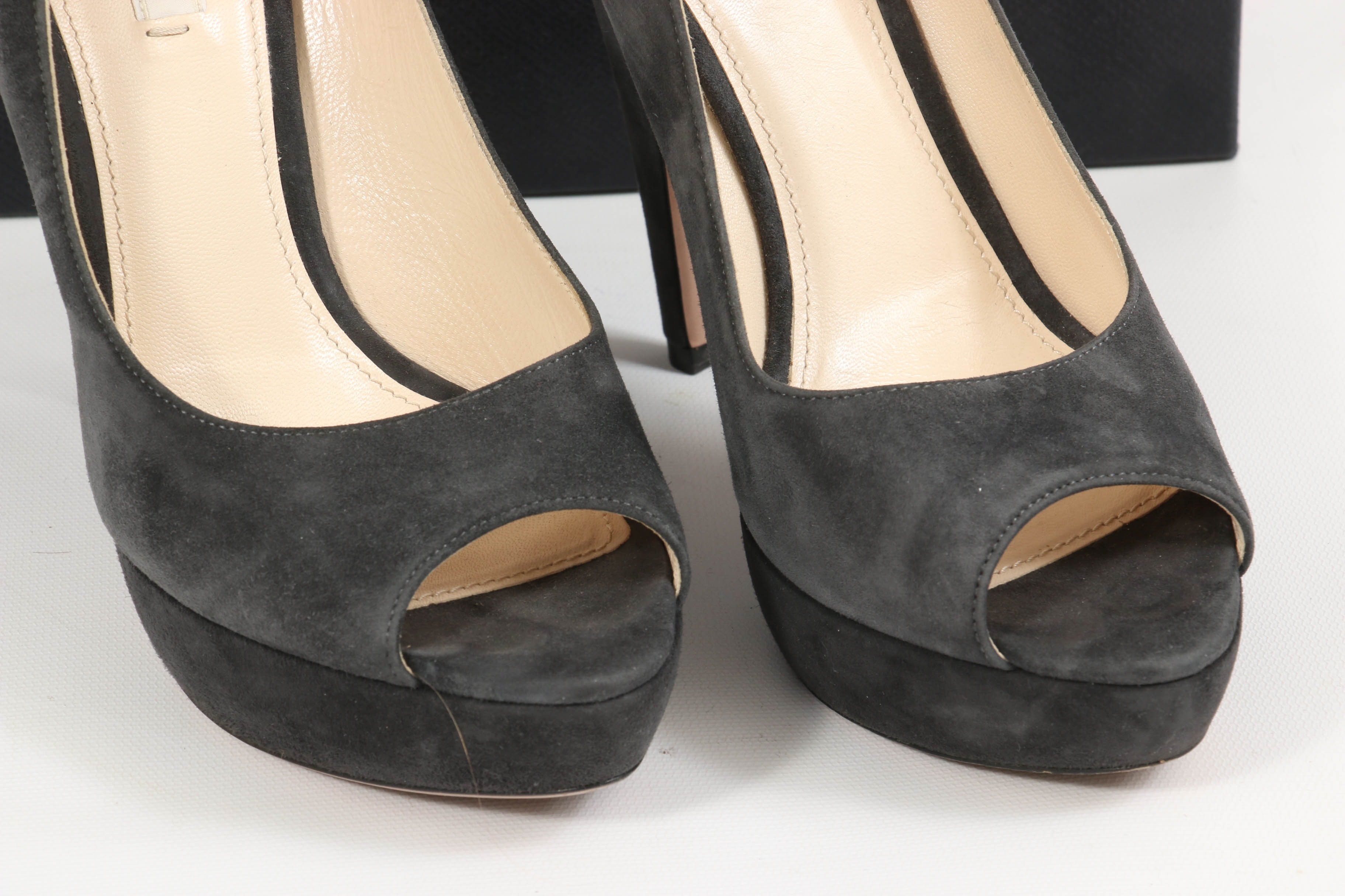 Prada Suede Open Toe Platform High Heel Pumps