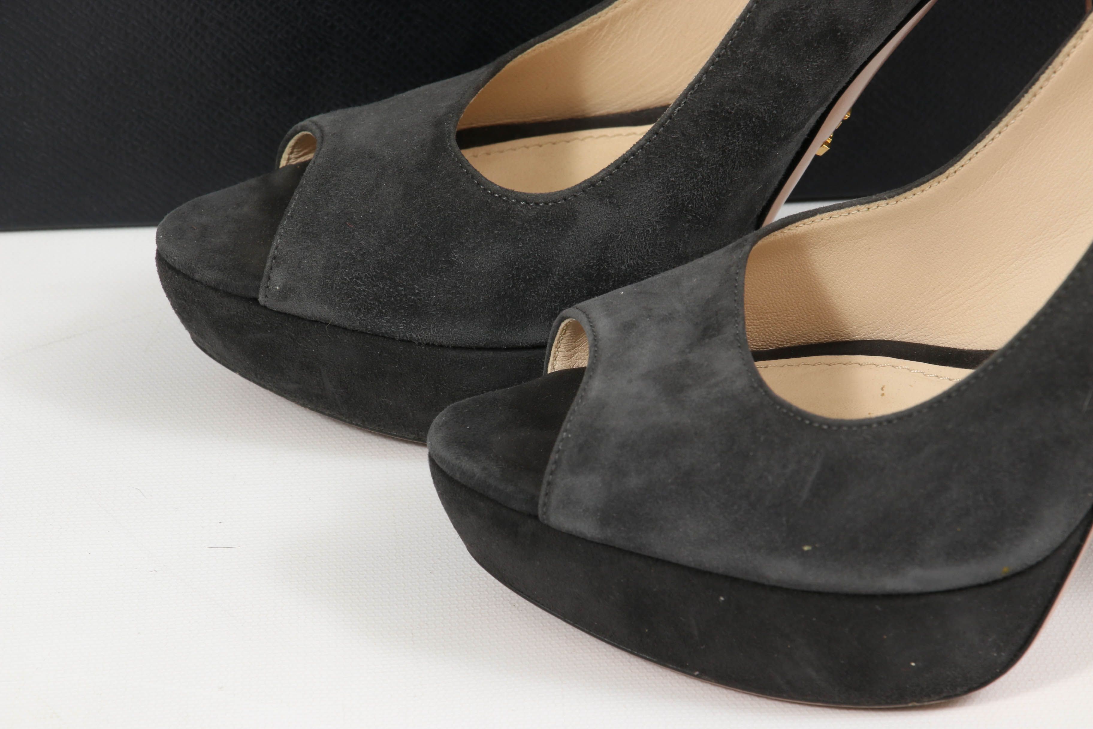 Prada Suede Open Toe Platform High Heel Pumps