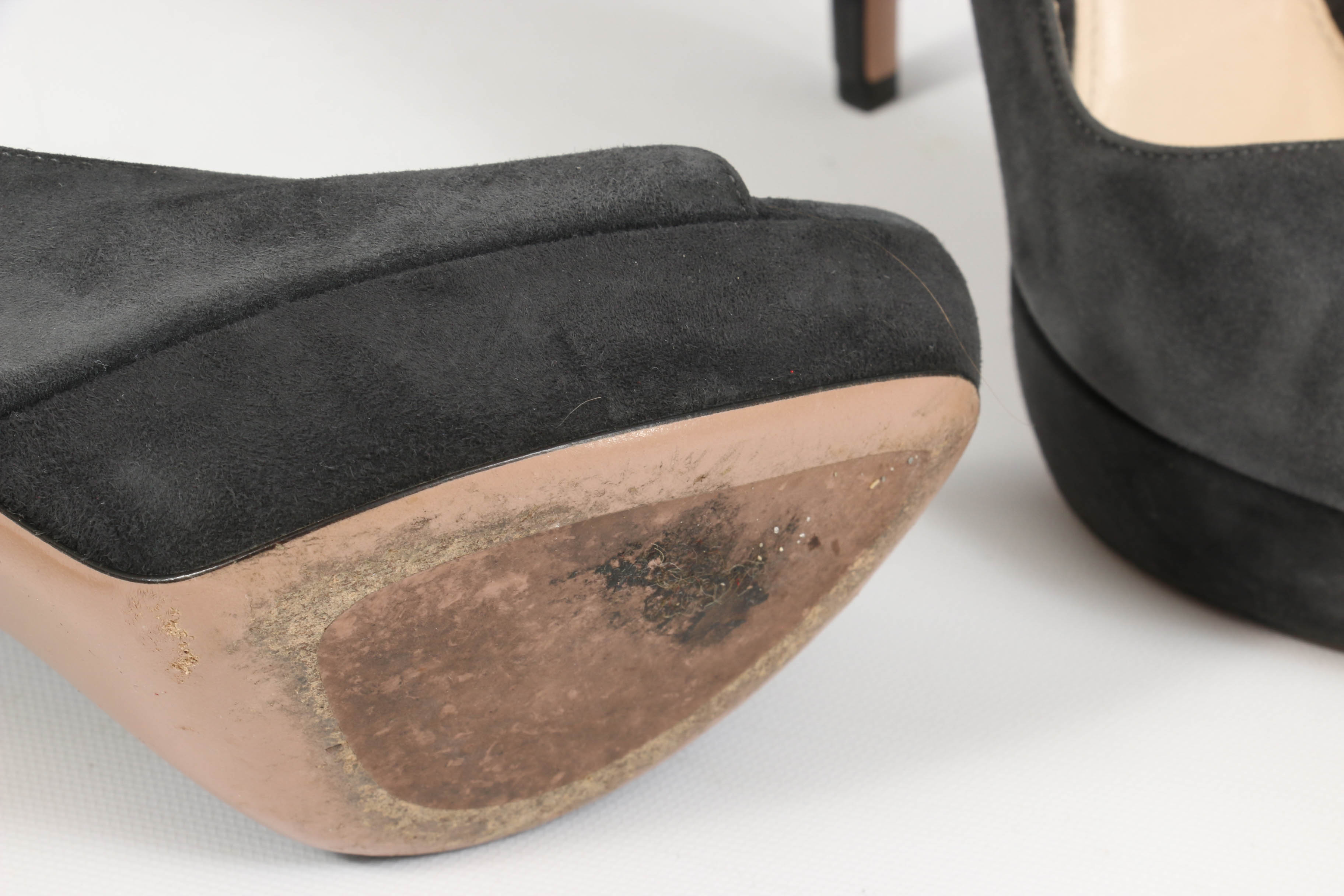 Prada Suede Open Toe Platform High Heel Pumps