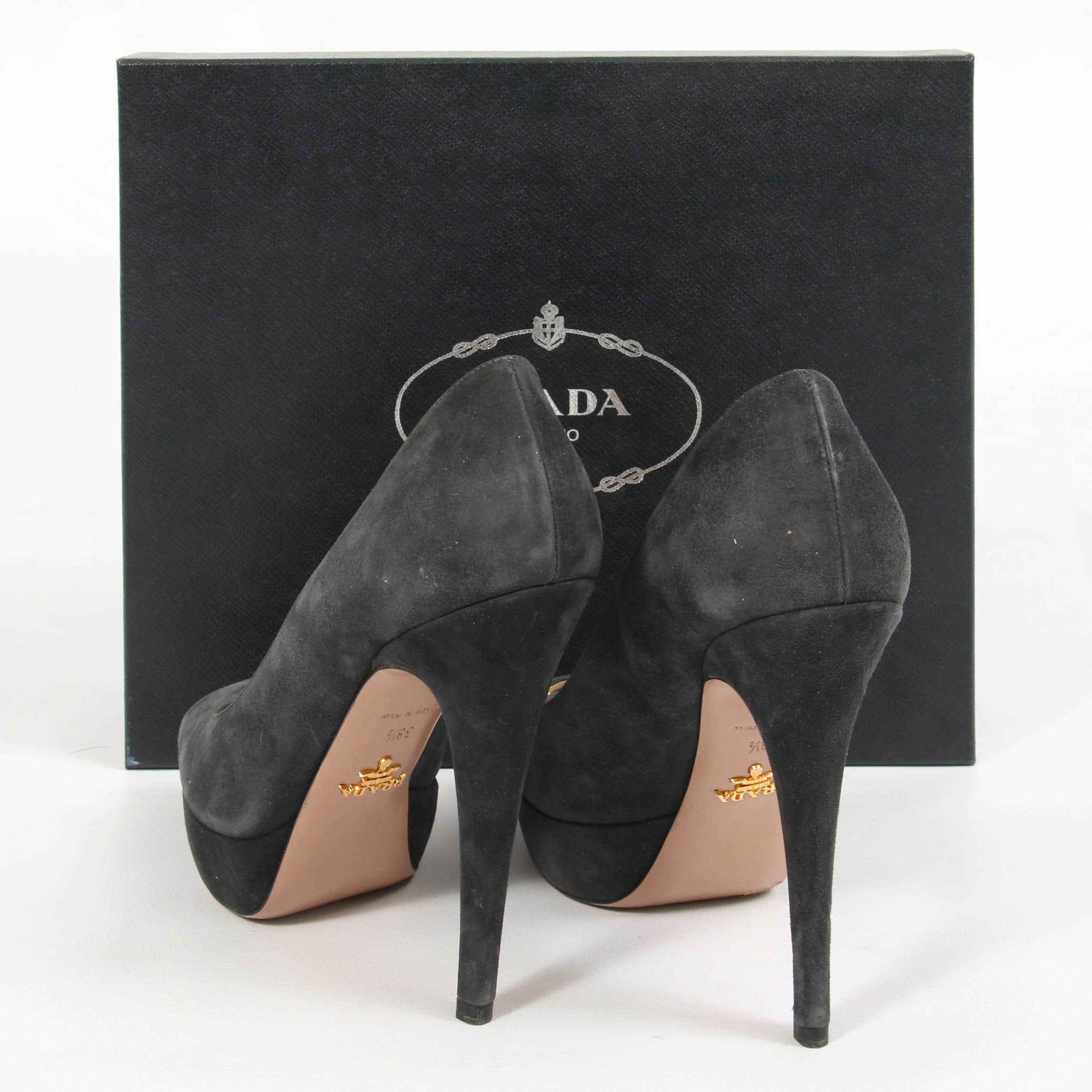 Prada Suede Open Toe Platform High Heel Pumps