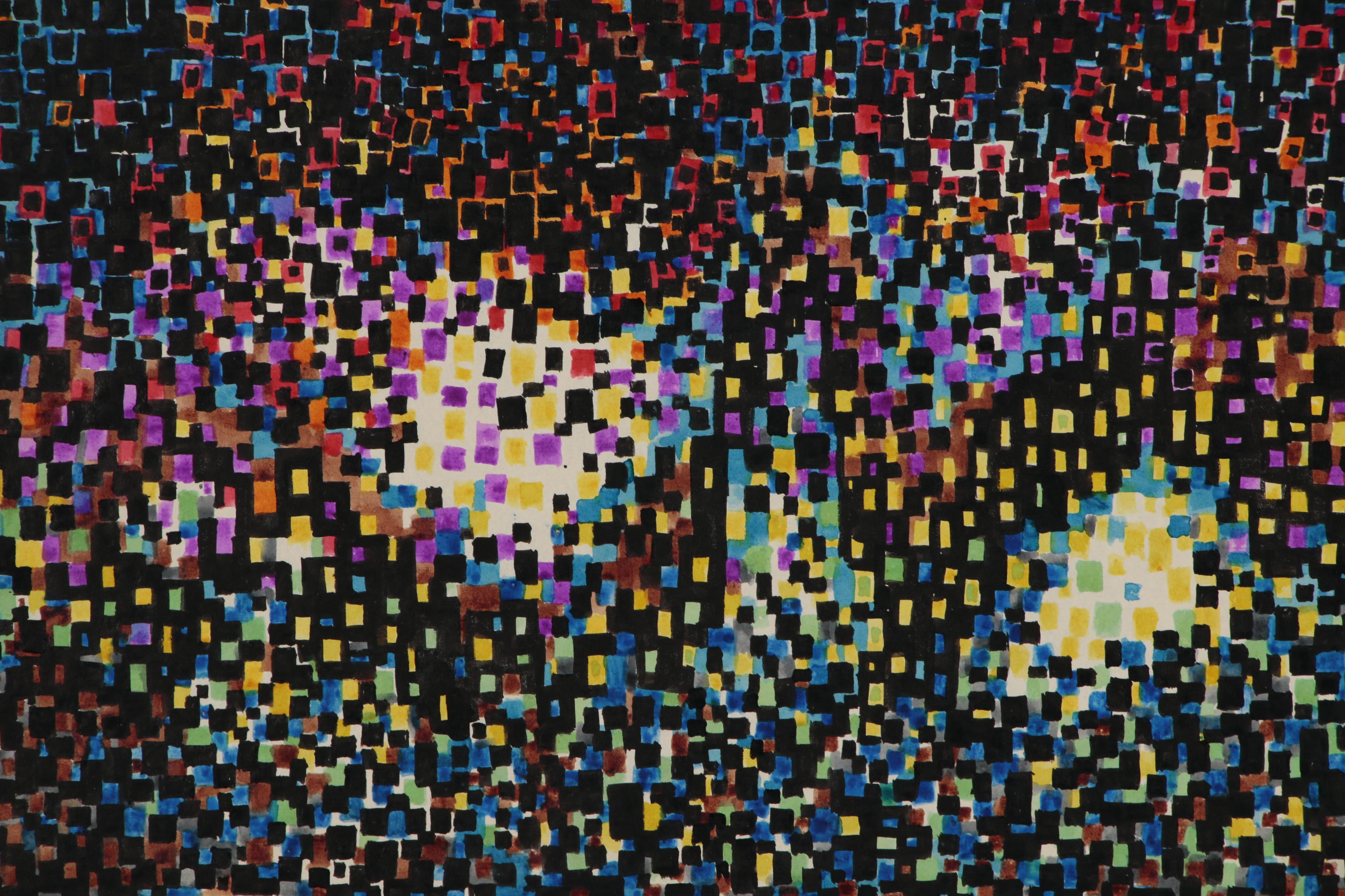 Leonard Maurer Abstract Geometric Colored Ink Drawing, Mid 20th Century