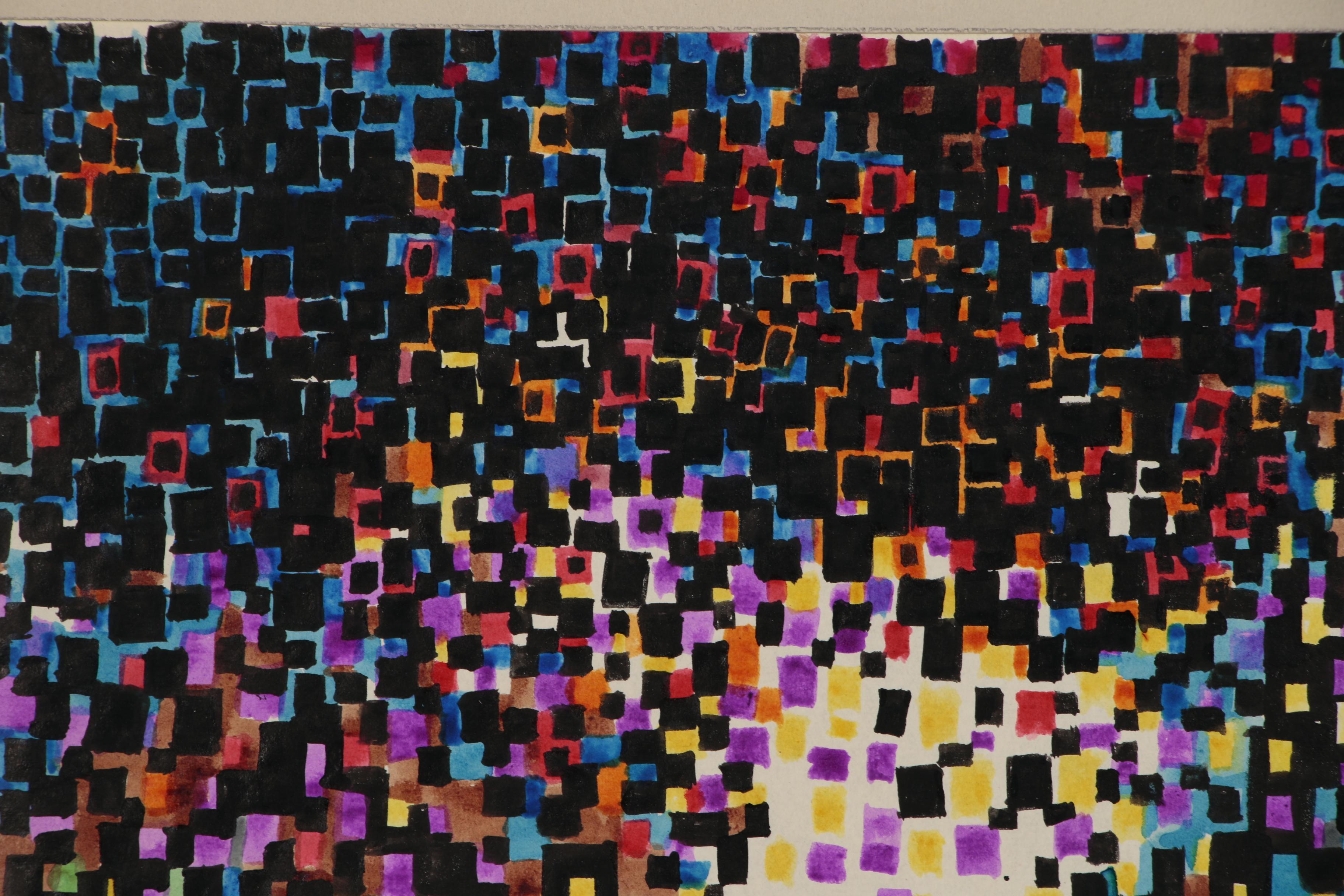 Leonard Maurer Abstract Geometric Colored Ink Drawing, Mid 20th Century