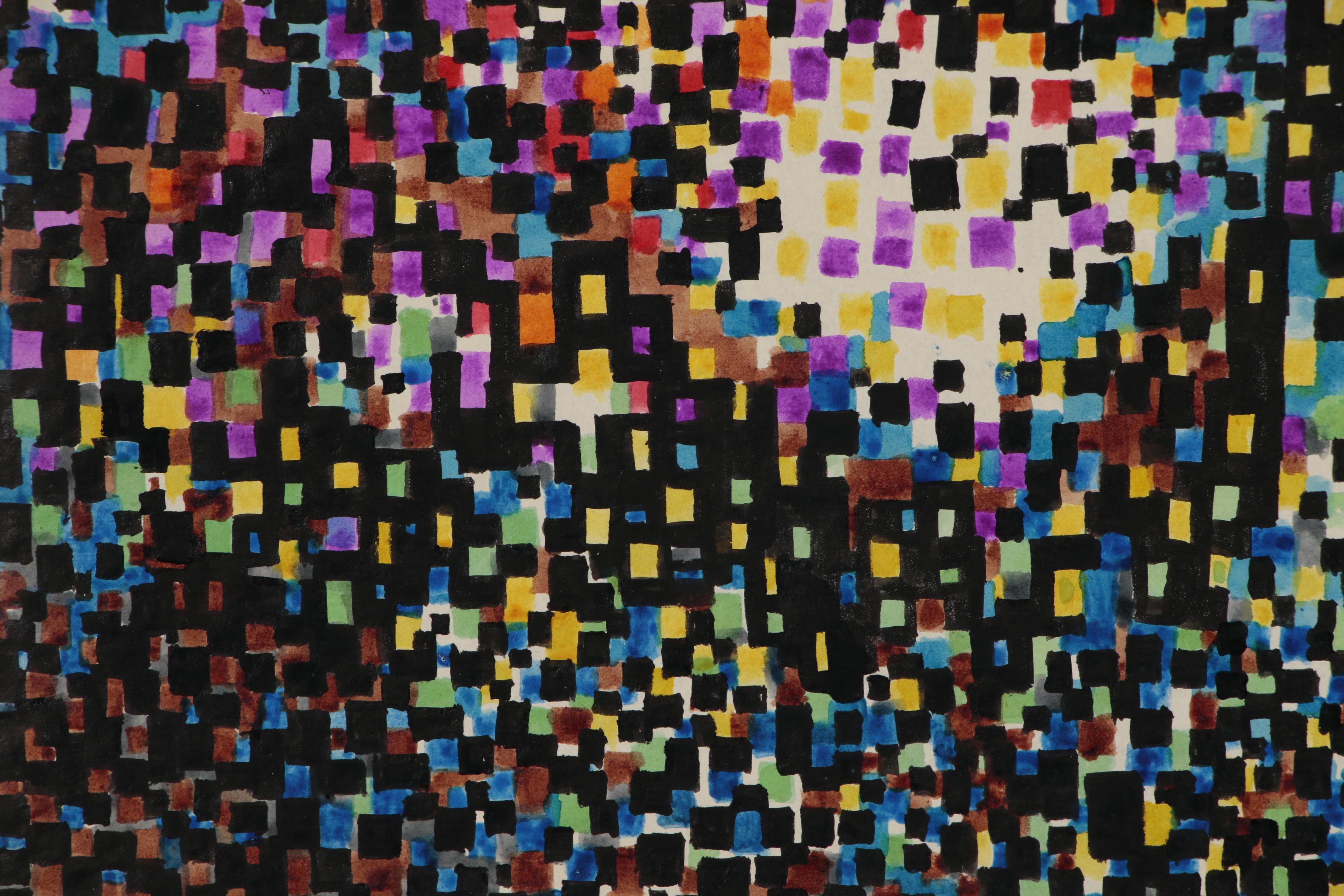 Leonard Maurer Abstract Geometric Colored Ink Drawing, Mid 20th Century