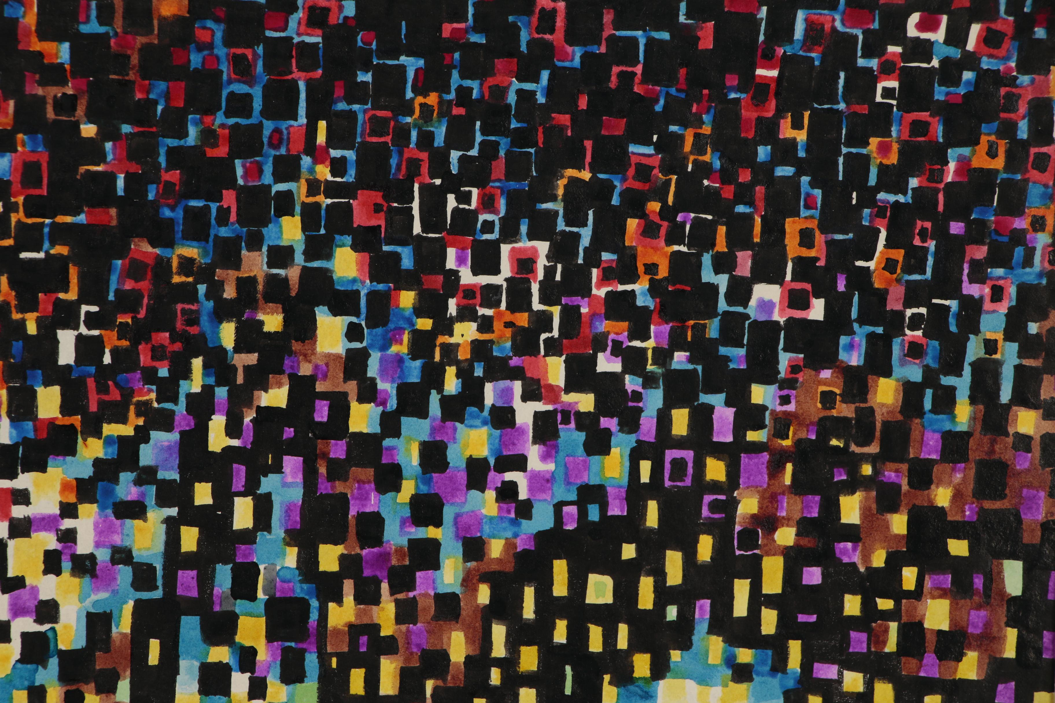 Leonard Maurer Abstract Geometric Colored Ink Drawing, Mid 20th Century