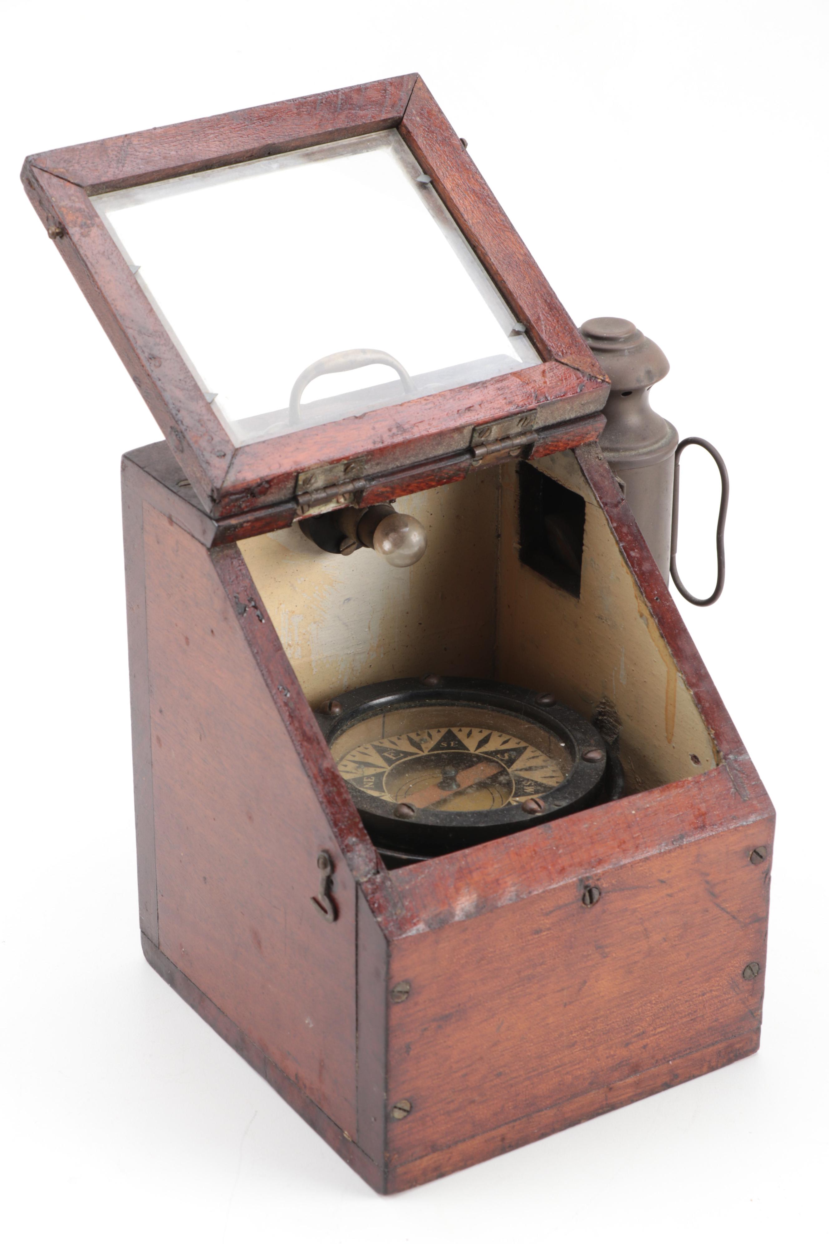Nautical Gimbal Compass in Binnacle Box, Late 19th/Early 20th Century