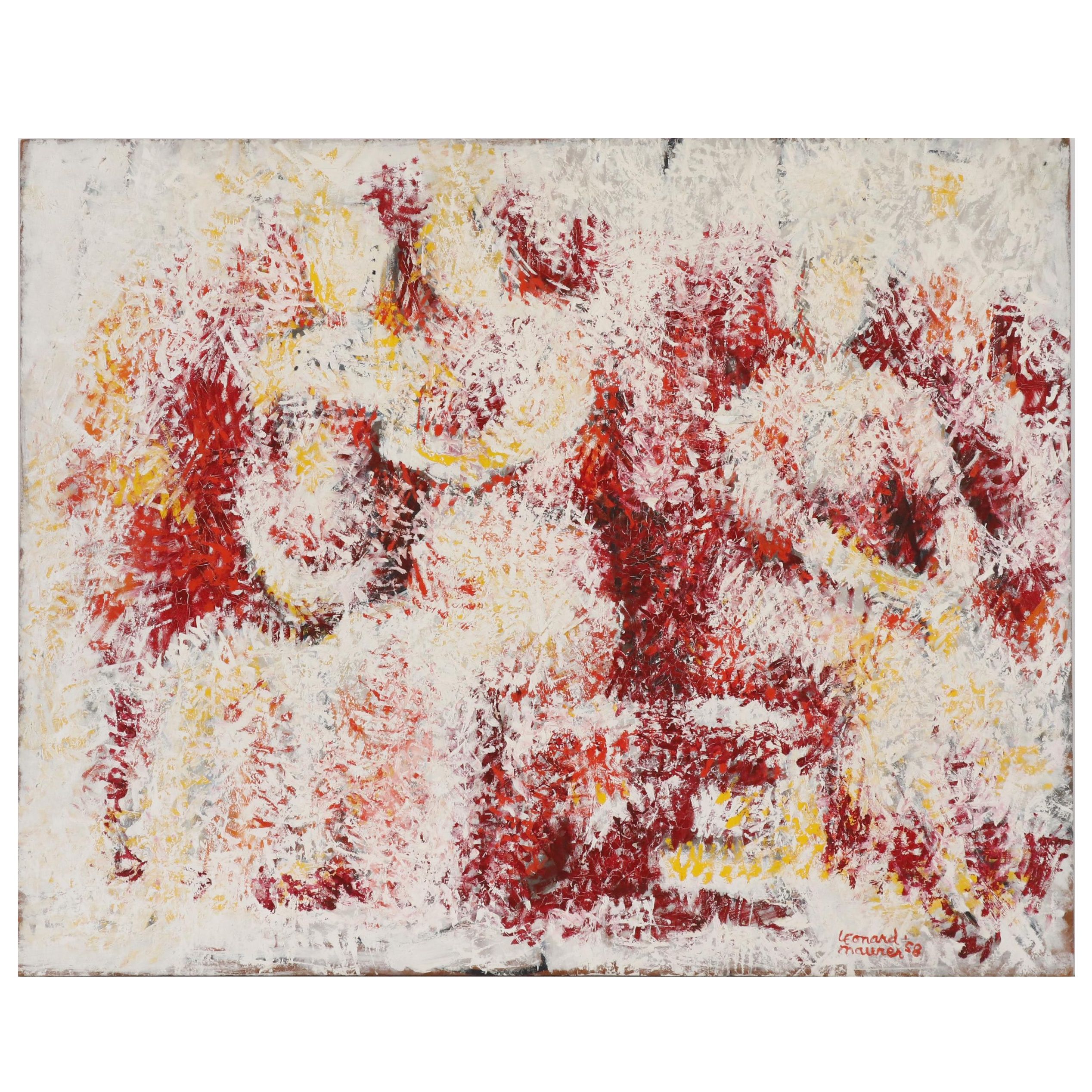 Leonard Maurer Abstract Figural Oil Painting, 1958