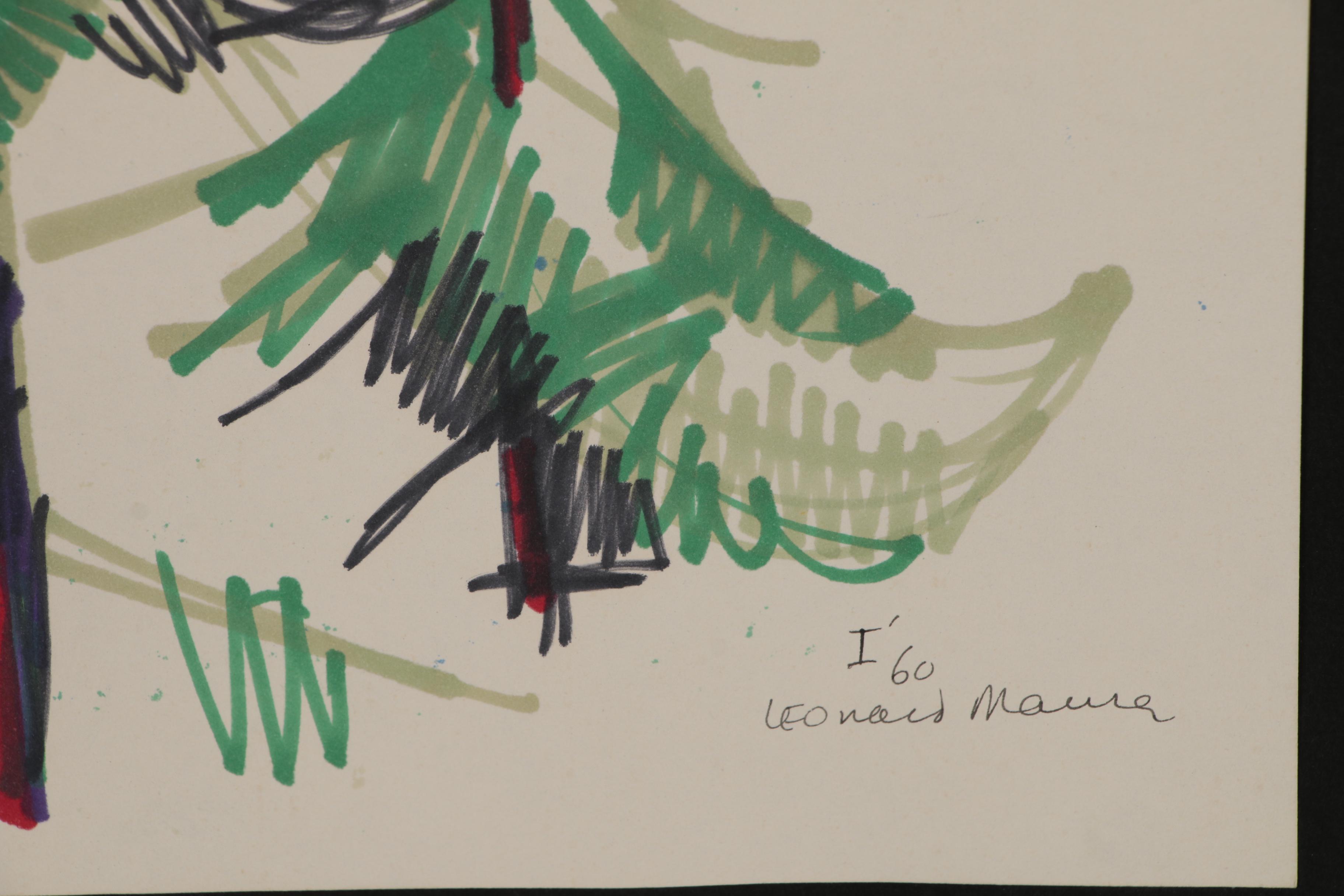 Leonard Maurer Ink Drawing of Trees, 1960