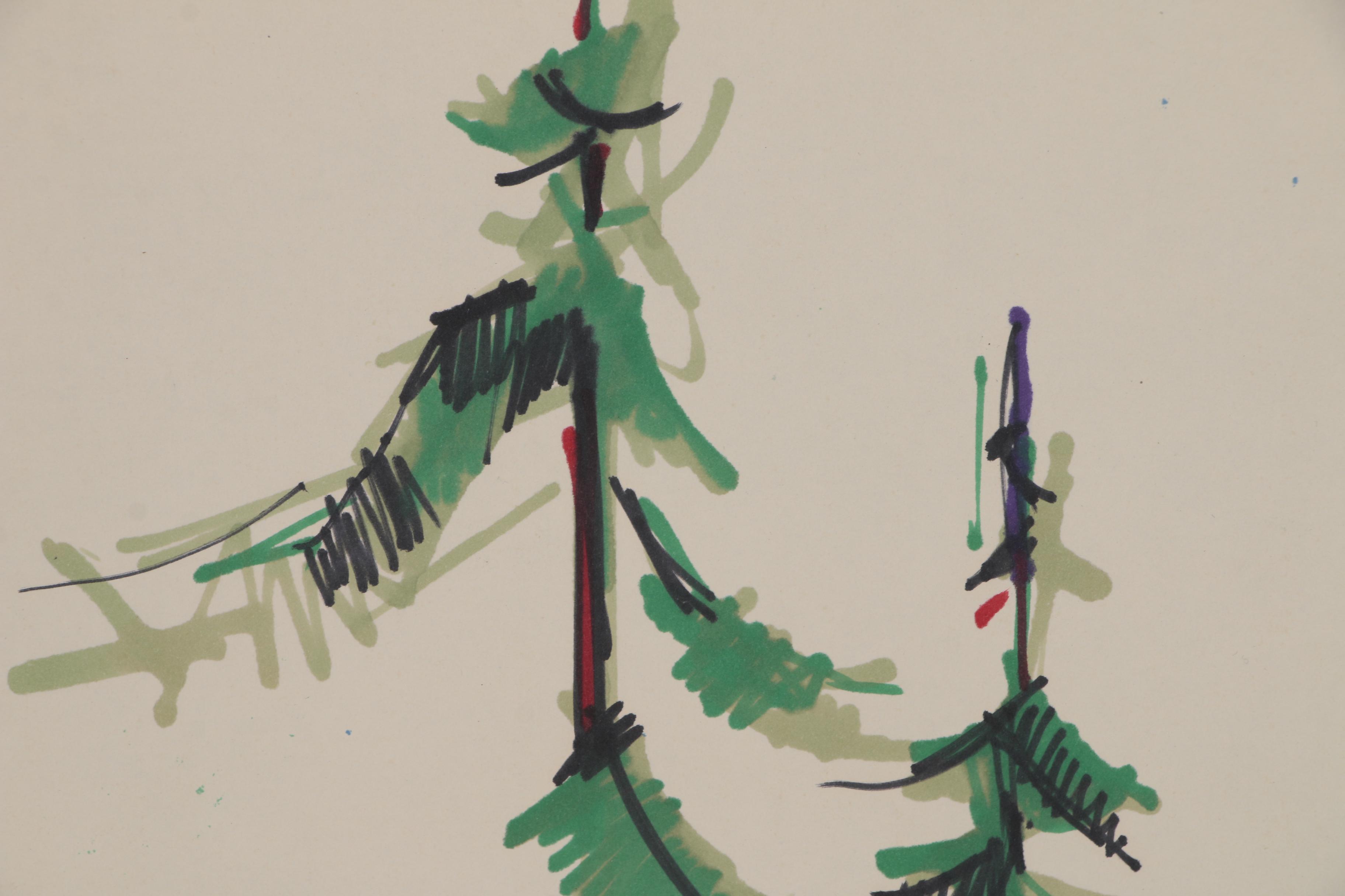 Leonard Maurer Ink Drawing of Trees, 1960