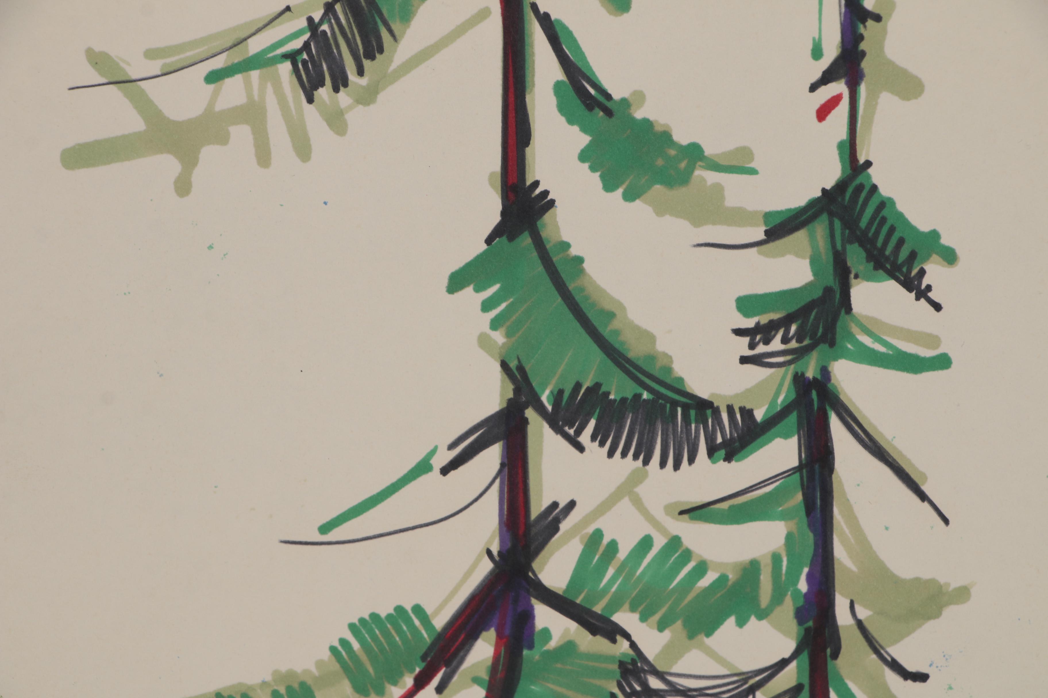 Leonard Maurer Ink Drawing of Trees, 1960