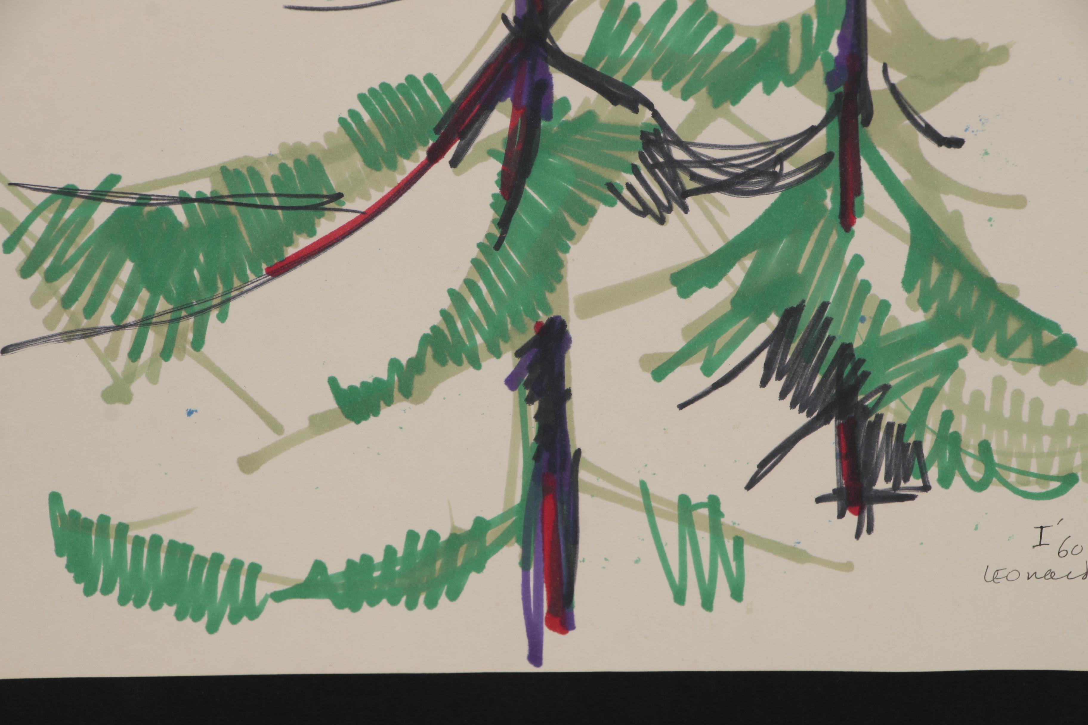 Leonard Maurer Ink Drawing of Trees, 1960