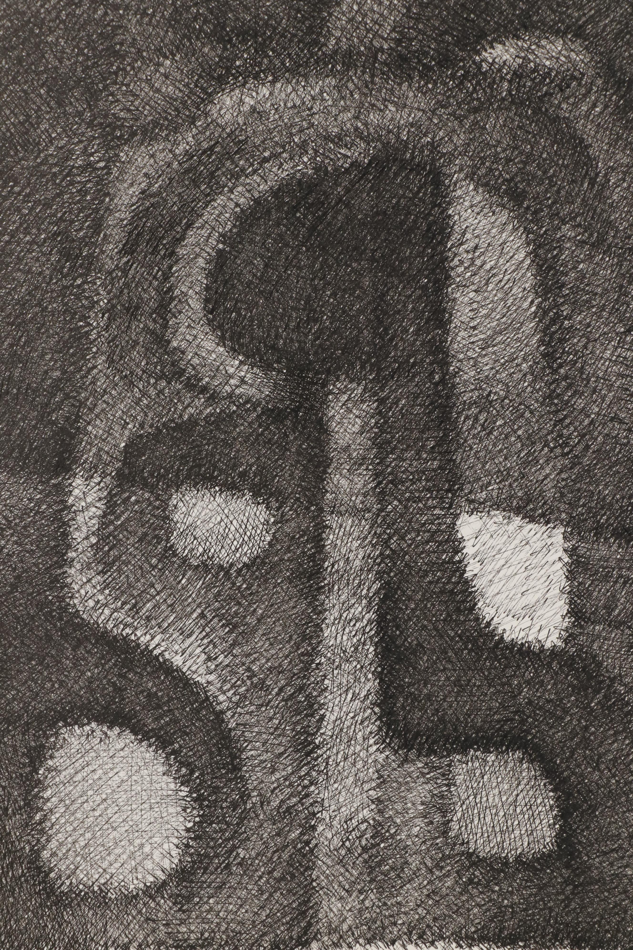 Leonard Maurer Abstract Pen & Ink Drawing, Mid 20th Century