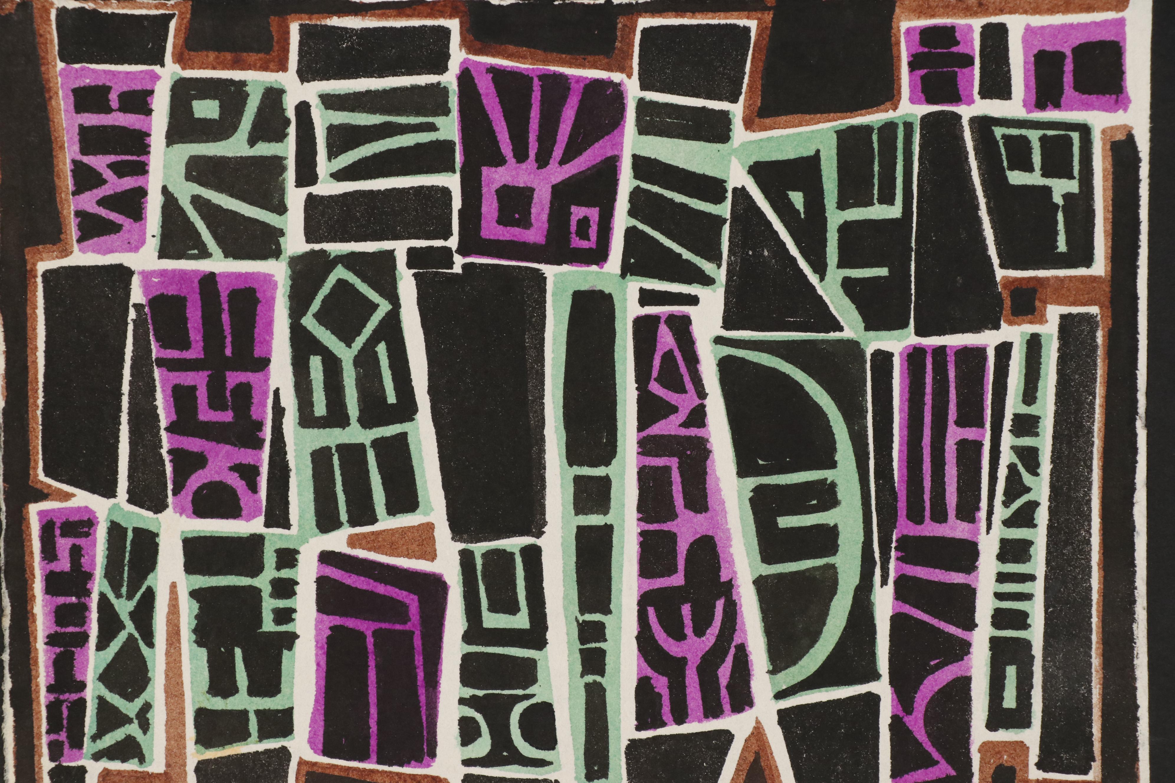 Leonard Maurer Abstract Woodblock, Mid 20th Century