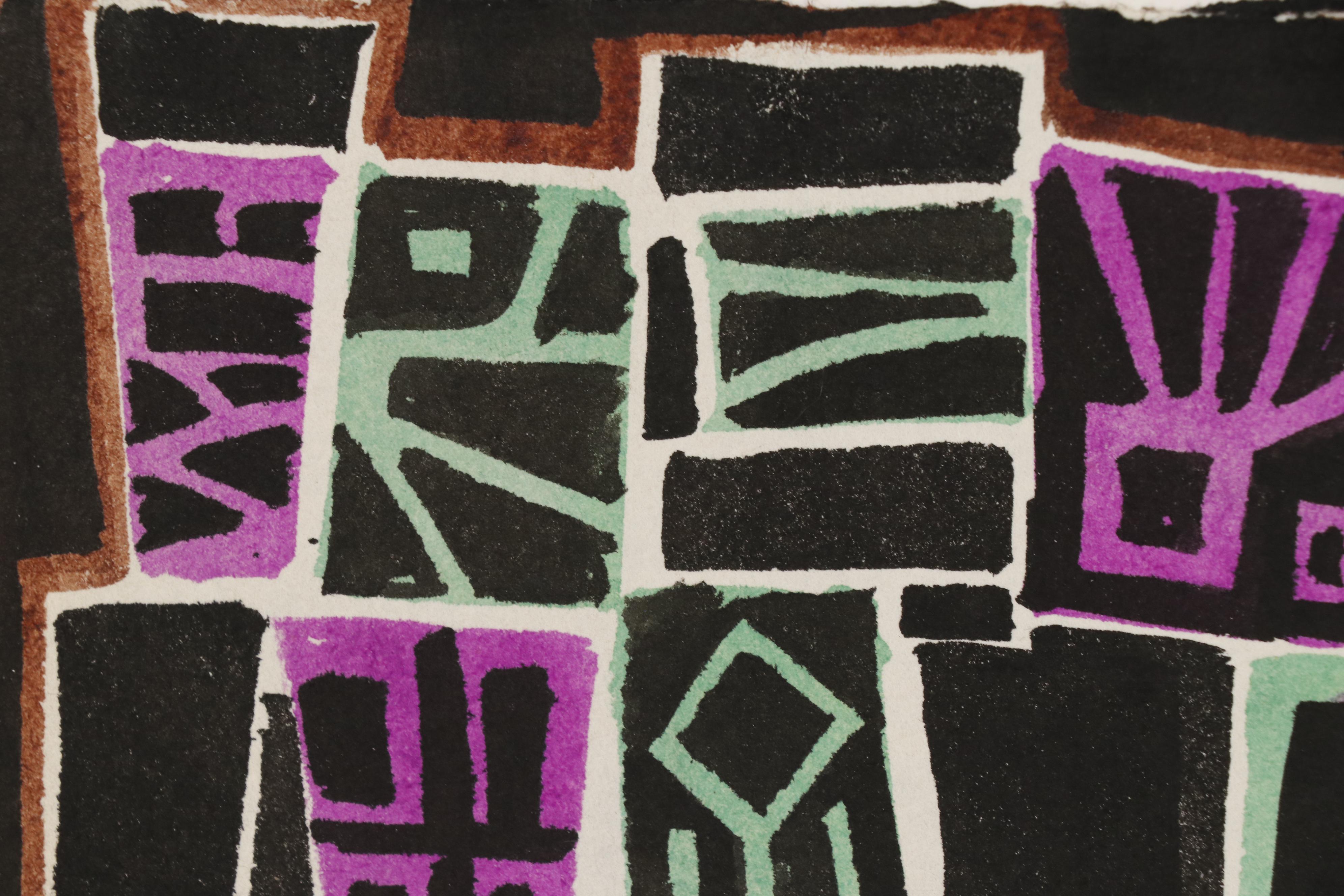 Leonard Maurer Abstract Woodblock, Mid 20th Century